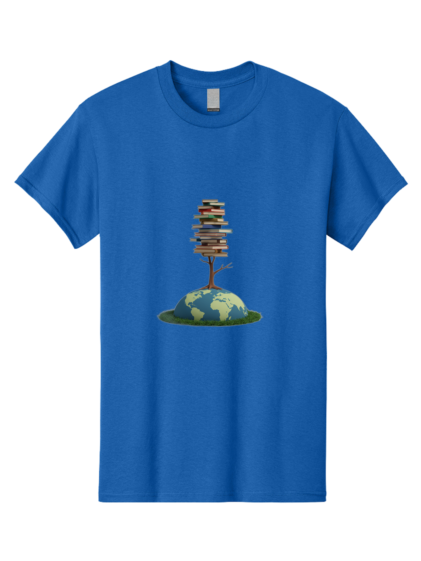 Tree-Of-Knowledge Men'S Graphic Tee, 100% Cotton, Comfortable Casual Summer Wear, Machine Washable, Globe With Tree, Stacked Books, Global Knowledge, Education Worldwide, Literary Diversity, World Unity, Intellectual Growth, Tree Of Knowledge Bab547