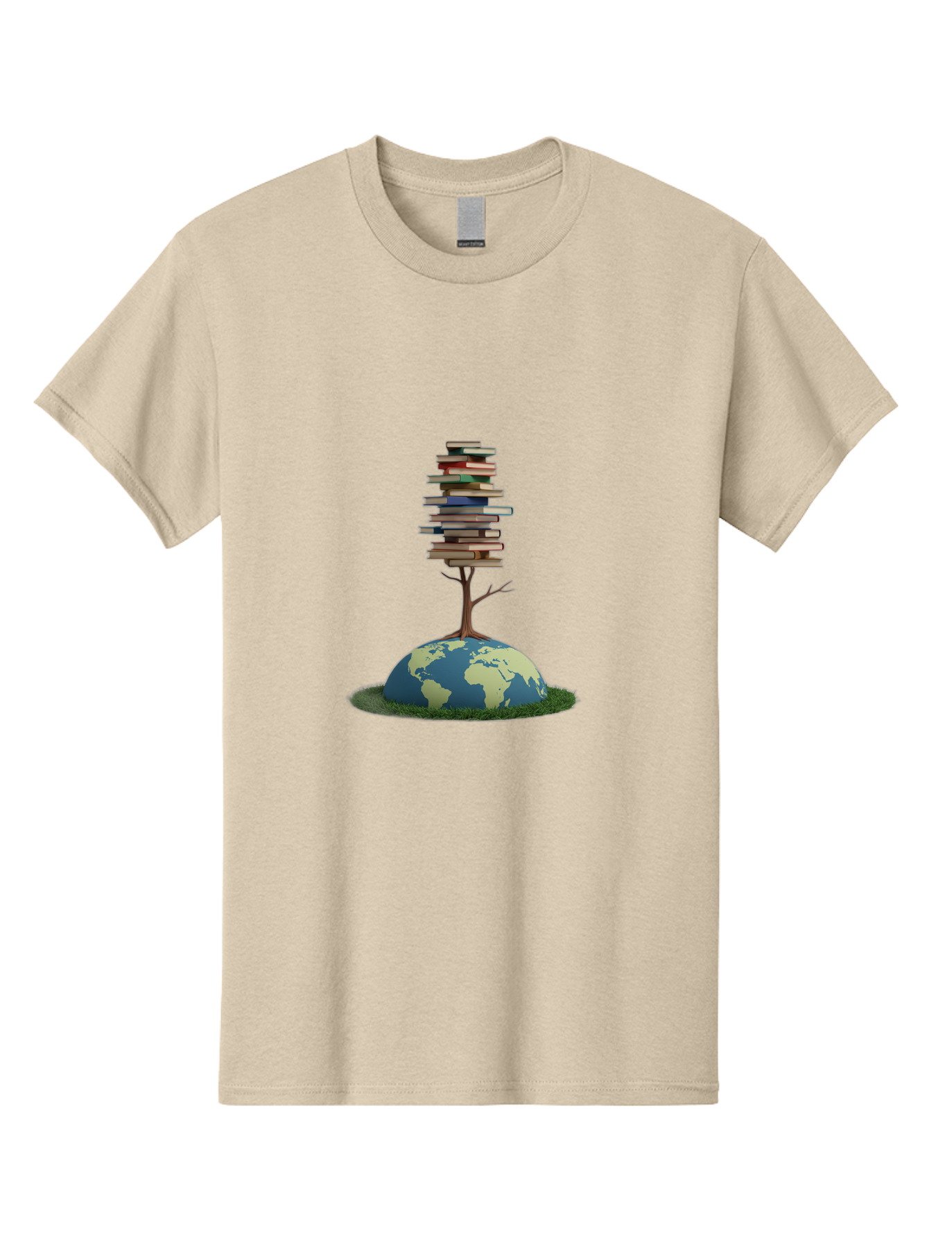Tree-Of-Knowledge Men'S Graphic Tee, 100% Cotton, Comfortable Casual Summer Wear, Machine Washable, Globe With Tree, Stacked Books, Global Knowledge, Education Worldwide, Literary Diversity, World Unity, Intellectual Growth, Tree Of Knowledge Bab547