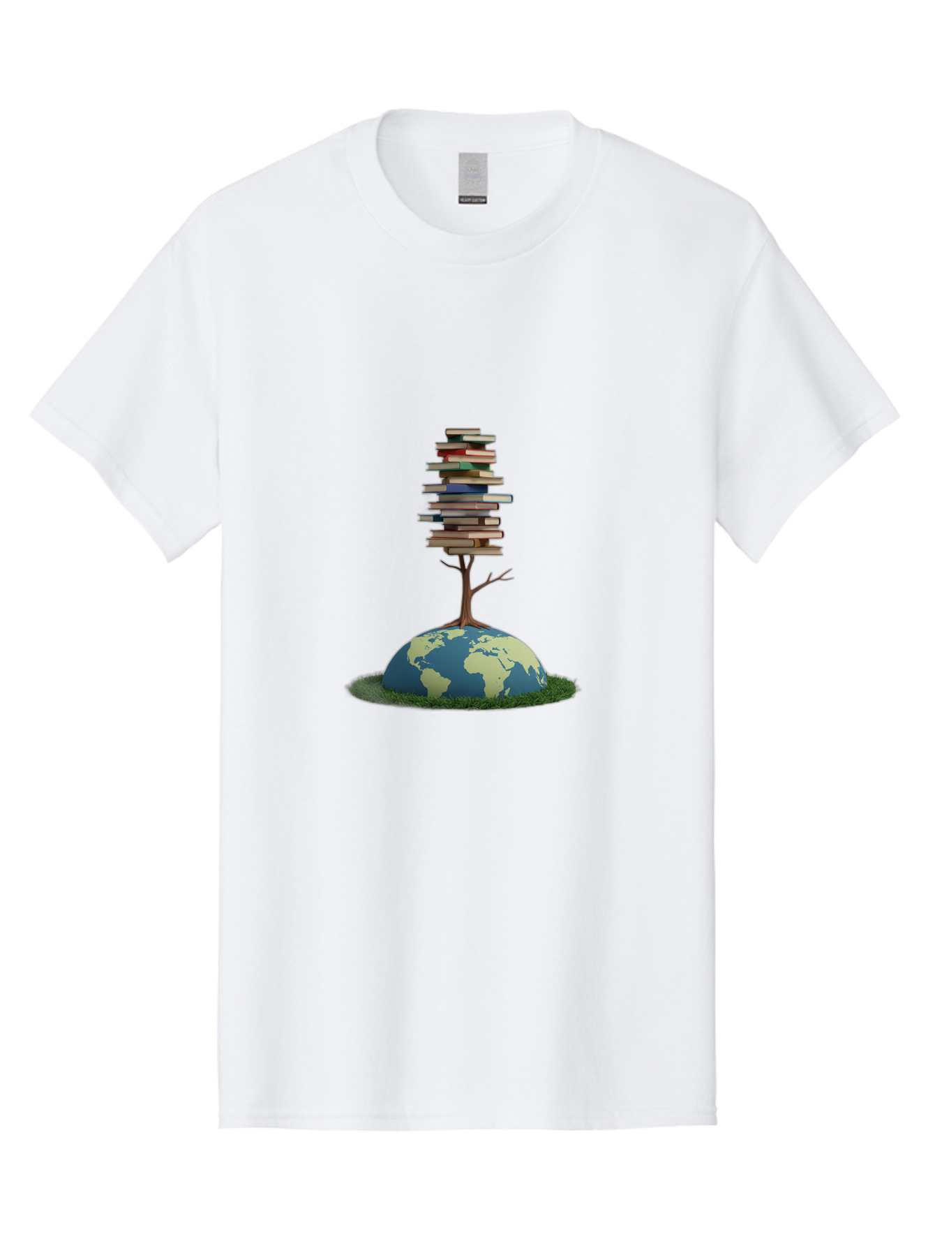 Tree-Of-Knowledge Men'S Graphic Tee, 100% Cotton, Comfortable Casual Summer Wear, Machine Washable, Globe With Tree, Stacked Books, Global Knowledge, Education Worldwide, Literary Diversity, World Unity, Intellectual Growth, Tree Of Knowledge Bab547