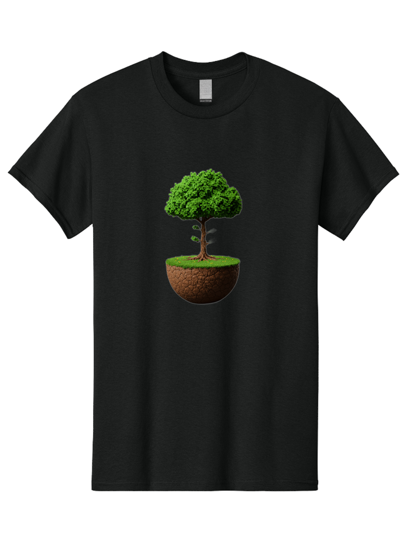 Tree-On-Soil Men'S Graphic Tee, 100% Cotton, Comfortable Casual Summer Wear, Machine Washable, Tree On A Mound Of Soil, Cracked Earth, Lush Foliage, Earthy Tones, 3D Rendering, Digital Art, Environmental Theme, Natural Scenery, Bab549