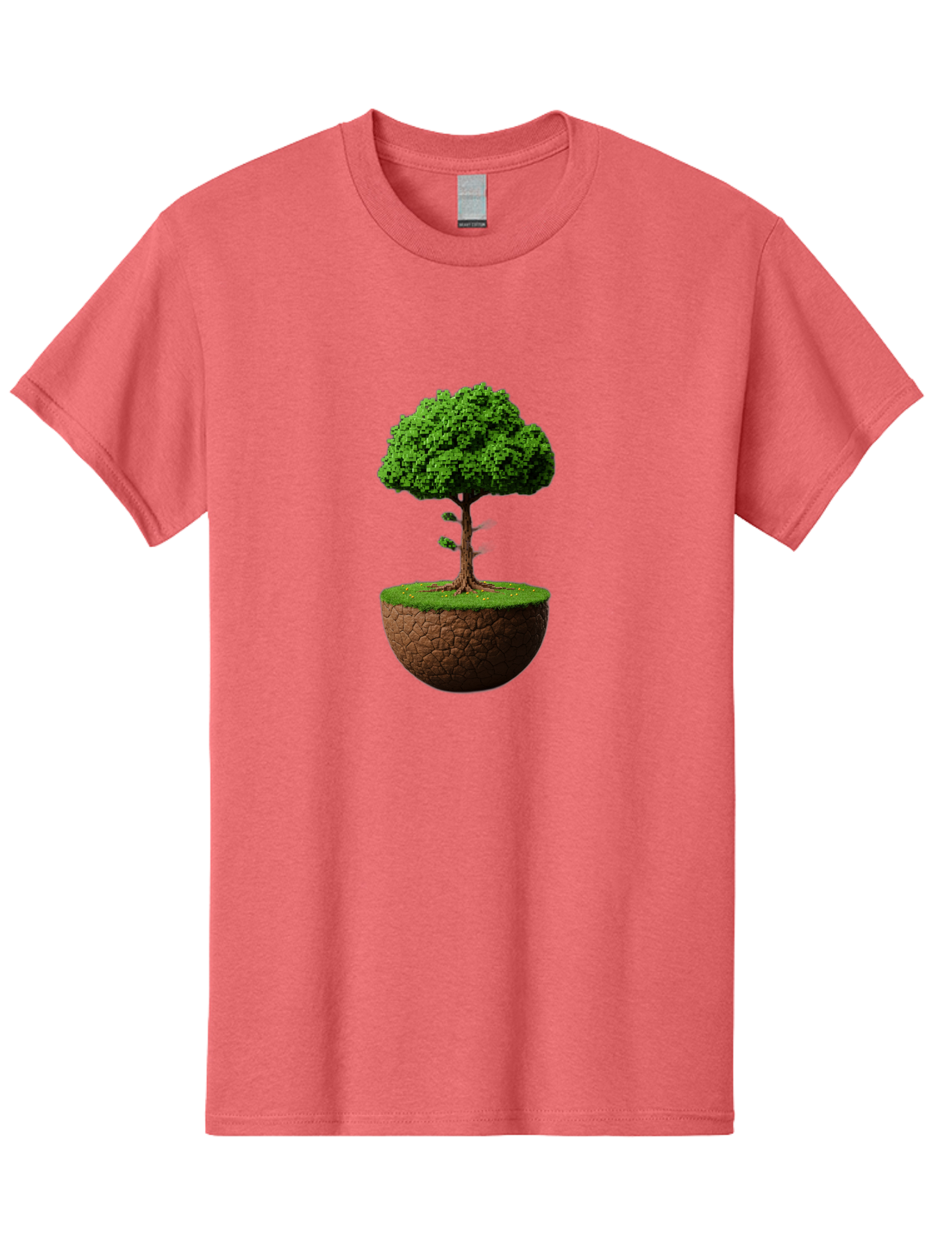 Tree-On-Soil Men'S Graphic Tee, 100% Cotton, Comfortable Casual Summer Wear, Machine Washable, Tree On A Mound Of Soil, Cracked Earth, Lush Foliage, Earthy Tones, 3D Rendering, Digital Art, Environmental Theme, Natural Scenery, Bab549