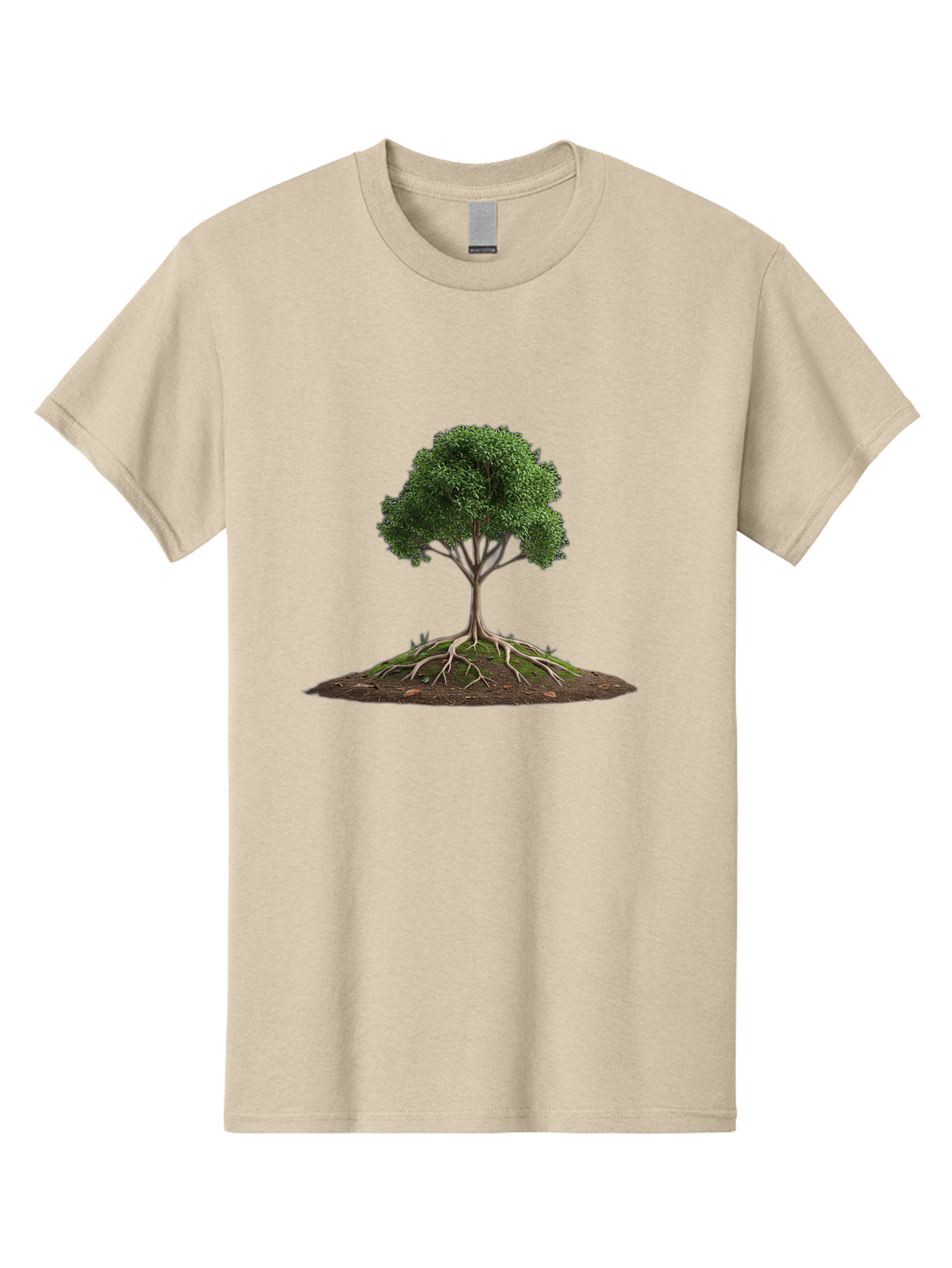 Tree-With-Exposed-Roots Men'S Graphic Tee, 100% Cotton, Comfortable Casual Summer Wear, Machine Washable, Tree With Exposed Roots, Green Leaves, Earthy Tones, Natural Scenery, Outdoor Landscape, Growth, Foliage, Branches, Trunk, Sprouts Bab550