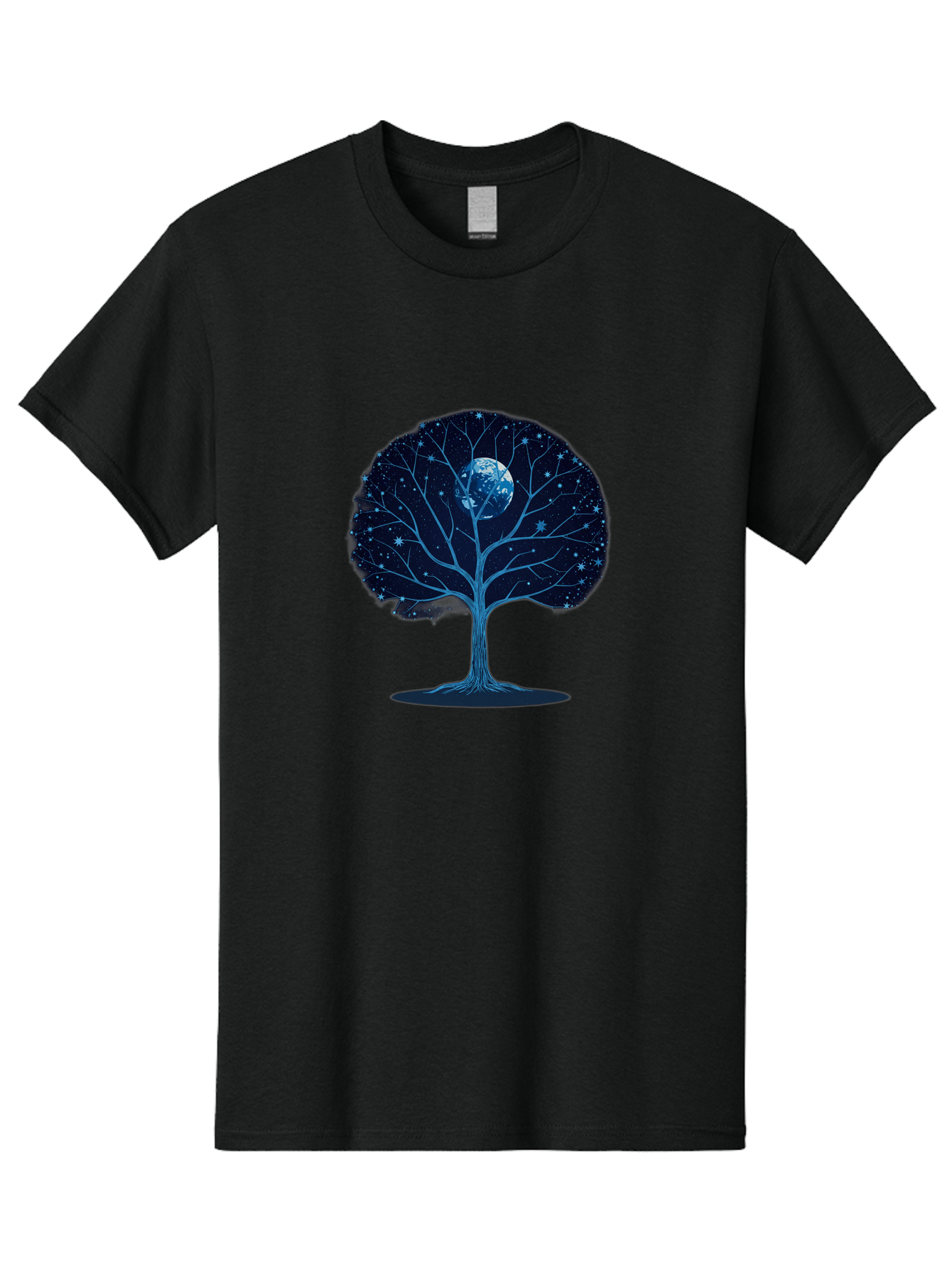Tree-With-Moon Men'S Graphic Tee, 100% Cotton, Comfortable Casual Summer Wear, Machine Washable, Tree With Bare Branches, Full Moon In The Canopy, Night Sky, Starry Background, Spiritual Symbolism, Mystic Atmosphere, Celestial Body, Bab551