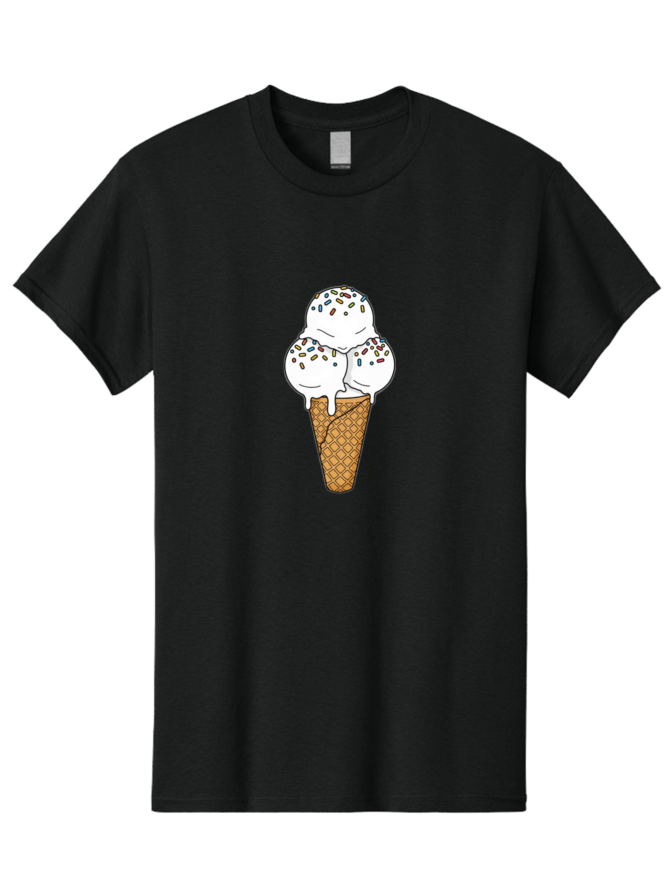 Tri-Scoop-Ice-Cream-Cone Men'S Graphic Tee, 100% Cotton, Comfortable Casual Summer Wear, Machine Washable, White Ice Cream, Colorful Sprinkles, Melting Ice Cream, Waffle Cone, Sweet Treat, Colorful Dessert, Summer Treat, Ice Cream Cone Bab553