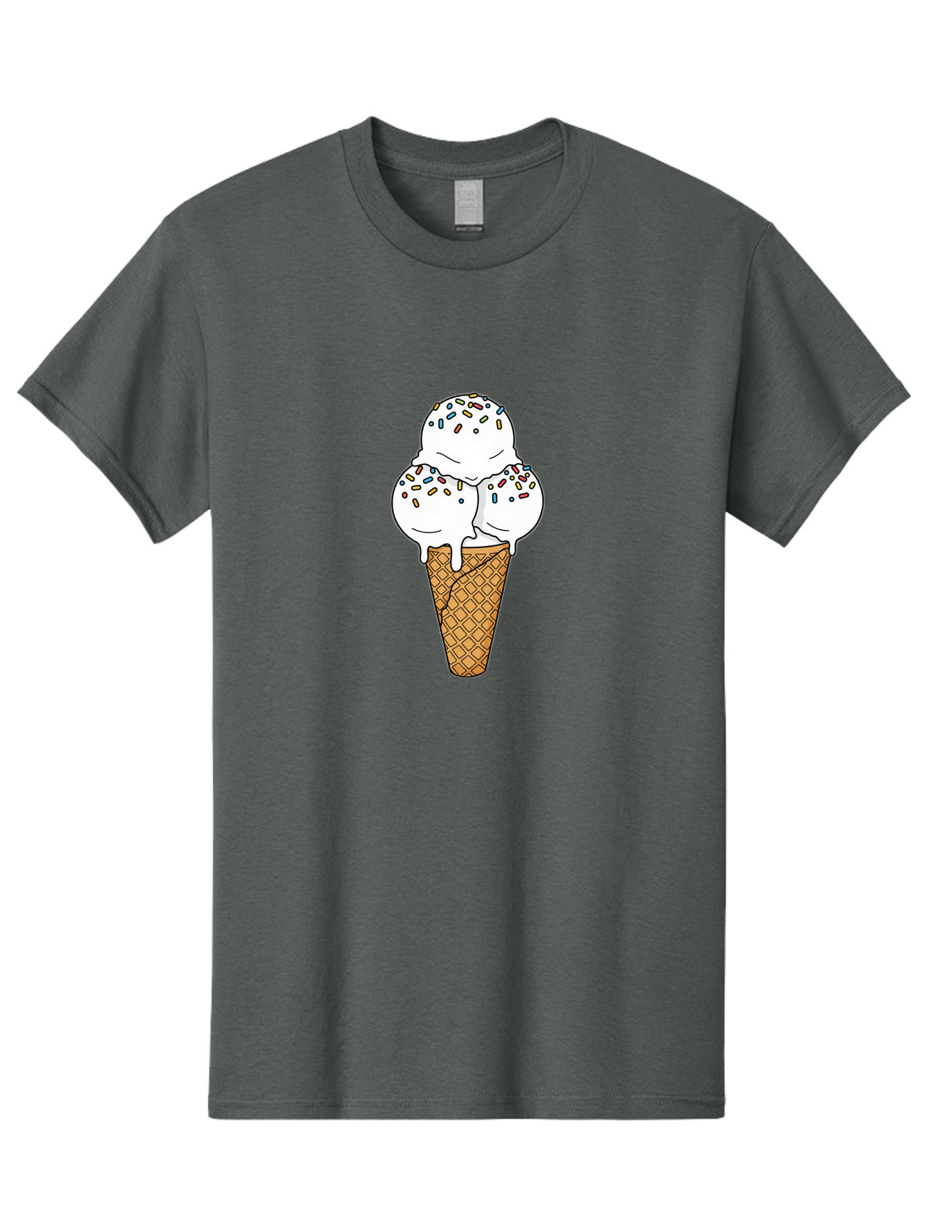 Tri-Scoop-Ice-Cream-Cone Men'S Graphic Tee, 100% Cotton, Comfortable Casual Summer Wear, Machine Washable, White Ice Cream, Colorful Sprinkles, Melting Ice Cream, Waffle Cone, Sweet Treat, Colorful Dessert, Summer Treat, Ice Cream Cone Bab553