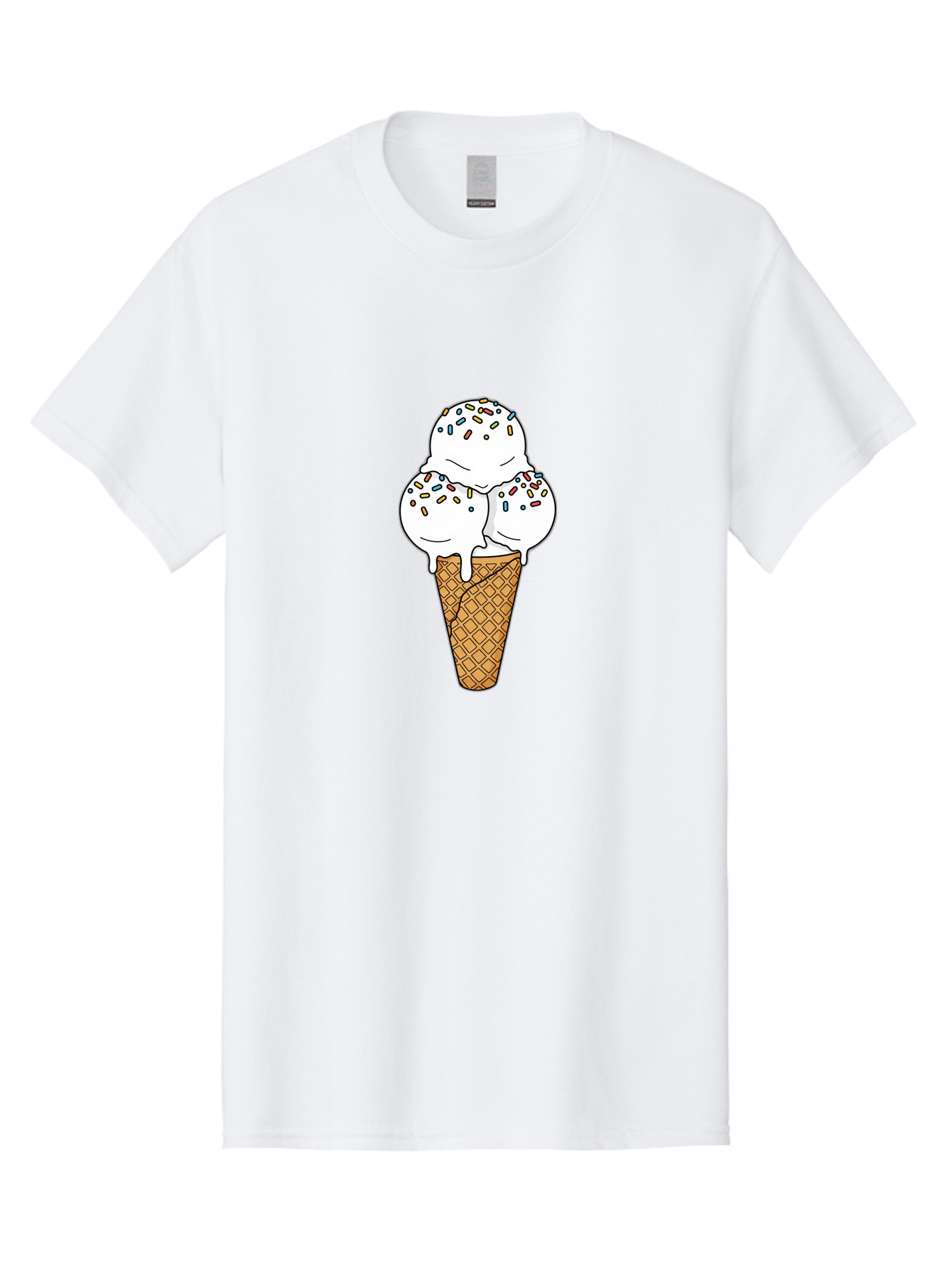 Tri-Scoop-Ice-Cream-Cone Men'S Graphic Tee, 100% Cotton, Comfortable Casual Summer Wear, Machine Washable, White Ice Cream, Colorful Sprinkles, Melting Ice Cream, Waffle Cone, Sweet Treat, Colorful Dessert, Summer Treat, Ice Cream Cone Bab553