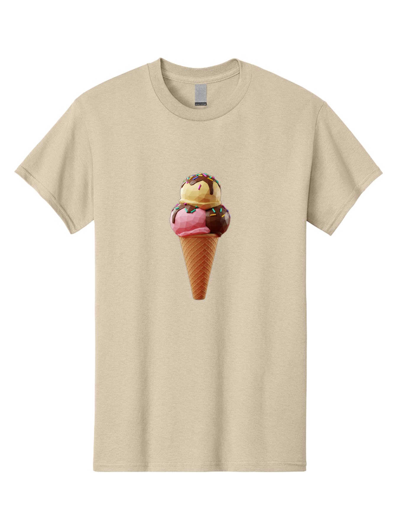 Triple-Scoop-Ice-Cream-1 Men'S Graphic Tee, 100% Cotton, Comfortable Casual Summer Wear, Machine Washable, Tri-Colored Ice Cream Cone, Sweet Treats, Colorful Dessert, Waffle Cone, Chocolate Sauce, Sprinkles, Pink Ice Cream, Brown Ice Cream, Bab554