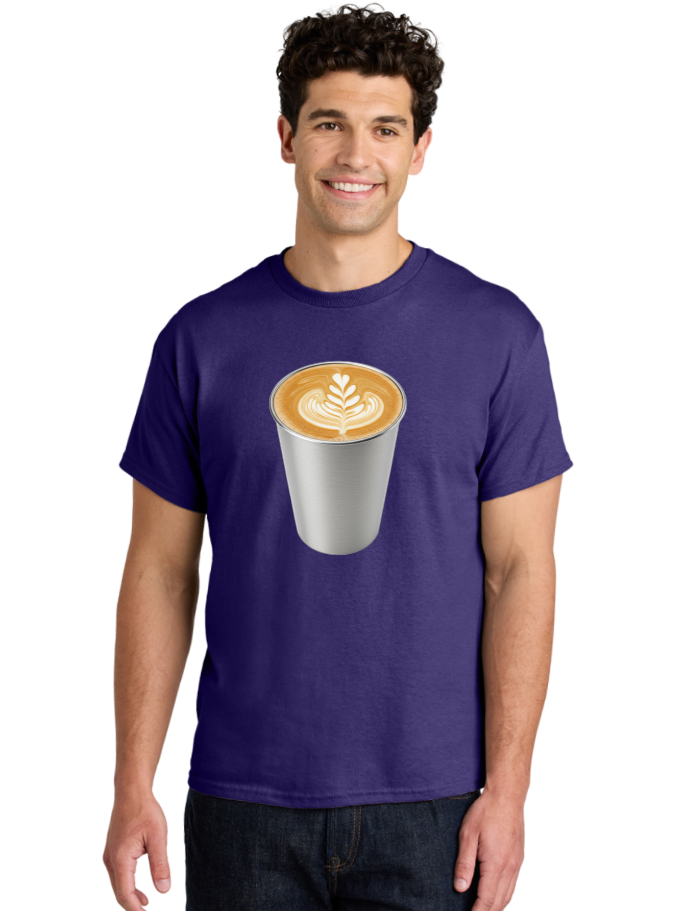 Tulip-Latte Men'S Graphic Tee, 100% Cotton, Comfortable Casual Summer Wear, Machine Washable, Coffee In A Cup, Latte Art, Heart Leaf Design, Silver Cup, Coffee Drink, Coffee Culture, Espresso, Creamy Foam, Morning Coffee, Caffeine Boost Bab558