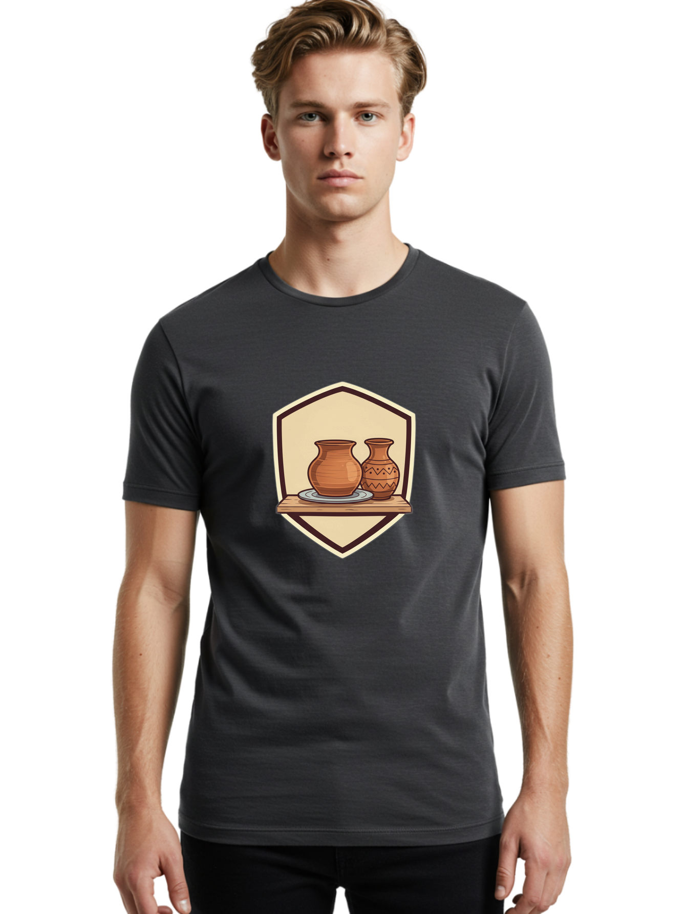 Two-Clay-Pots Men'S Graphic Tee, 100% Cotton, Comfortable Casual Summer Wear, Machine Washable, Clay Pots, Terracotta, Pottery, Decorative Vases, Traditional Crafts, Handcrafted Ceramics, Vintage Decor Bab561