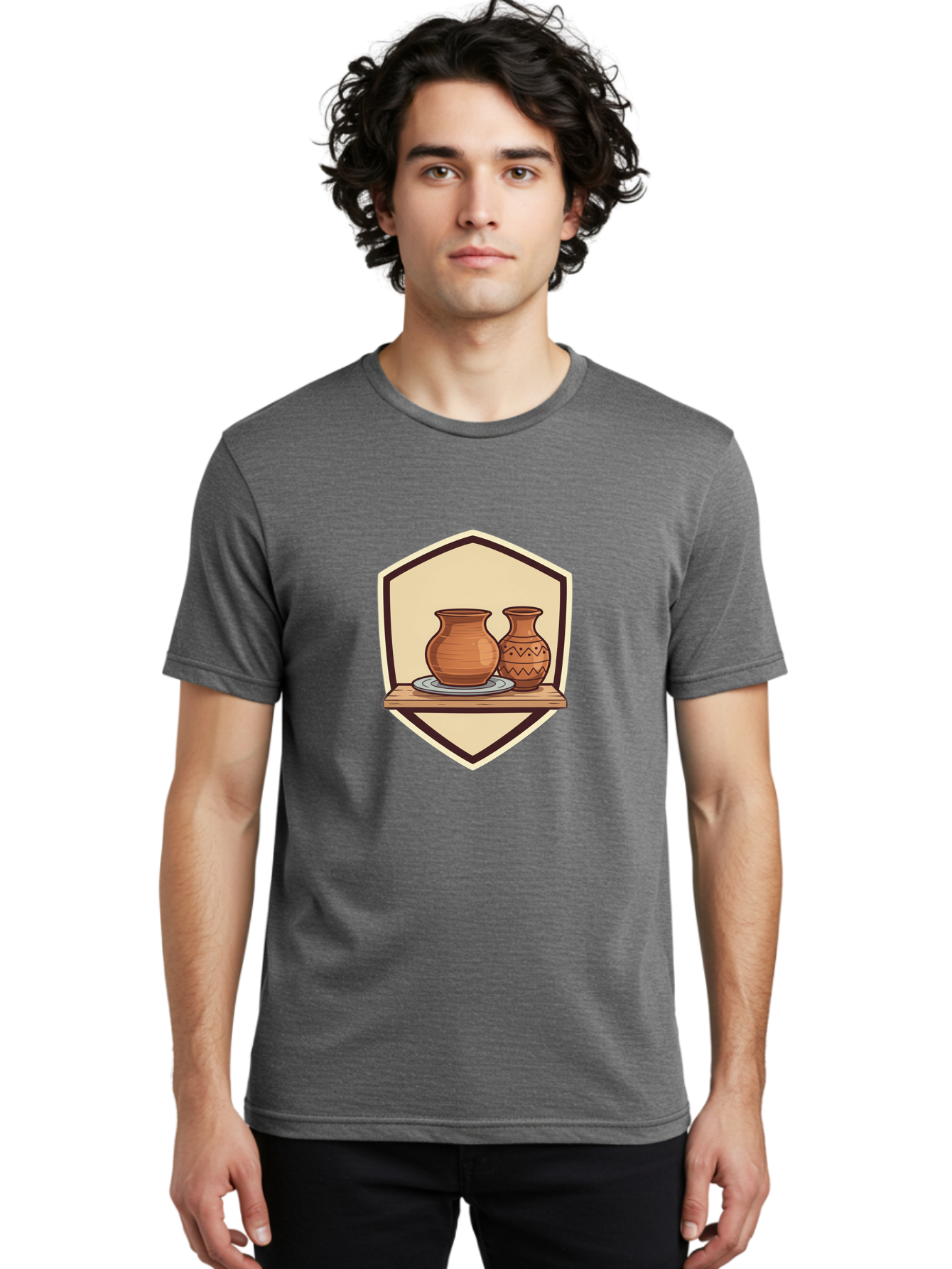 Two-Clay-Pots Men'S Graphic Tee, 100% Cotton, Comfortable Casual Summer Wear, Machine Washable, Clay Pots, Terracotta, Pottery, Decorative Vases, Traditional Crafts, Handcrafted Ceramics, Vintage Decor Bab561
