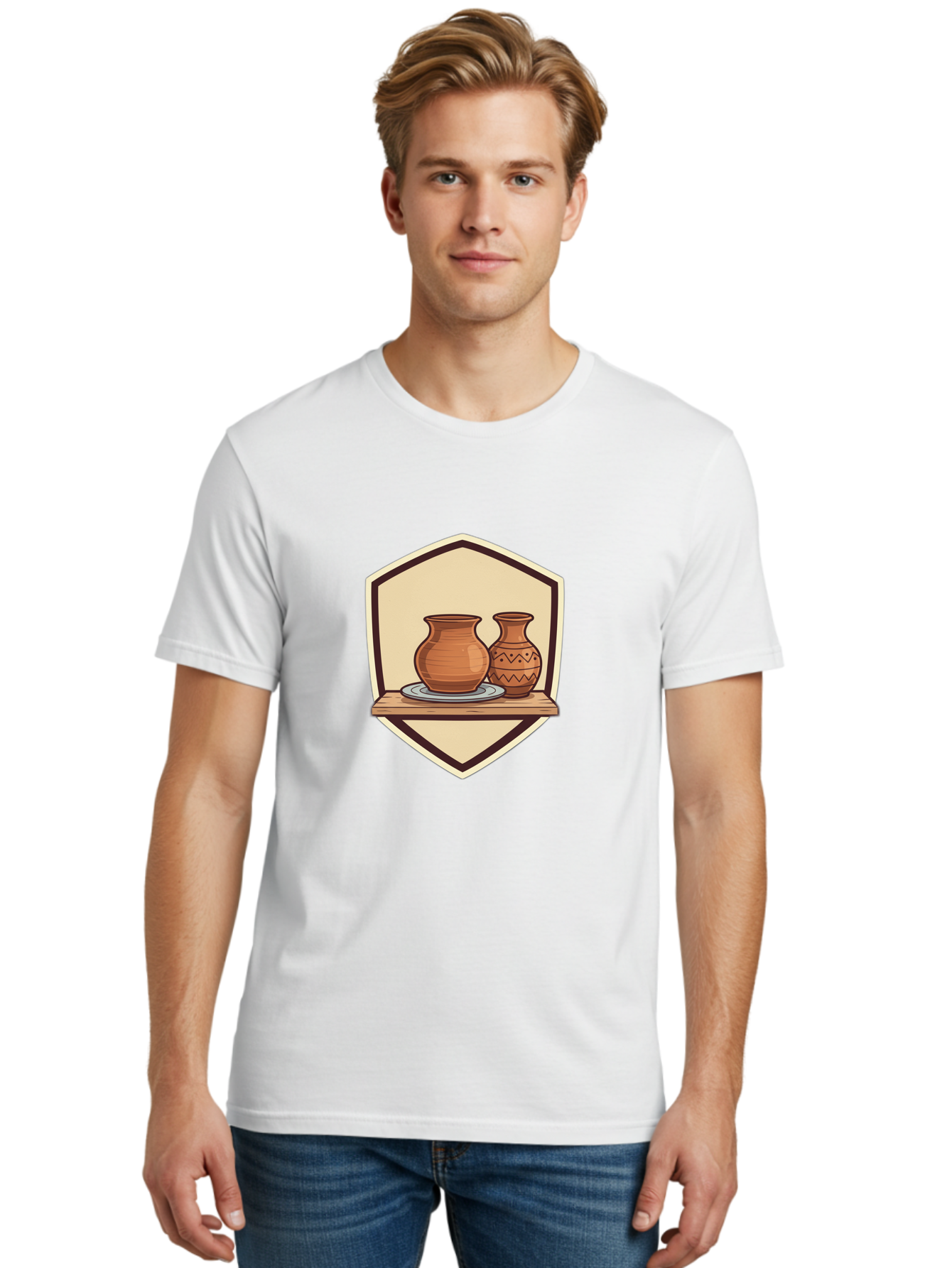 Two-Clay-Pots Men'S Graphic Tee, 100% Cotton, Comfortable Casual Summer Wear, Machine Washable, Clay Pots, Terracotta, Pottery, Decorative Vases, Traditional Crafts, Handcrafted Ceramics, Vintage Decor Bab561