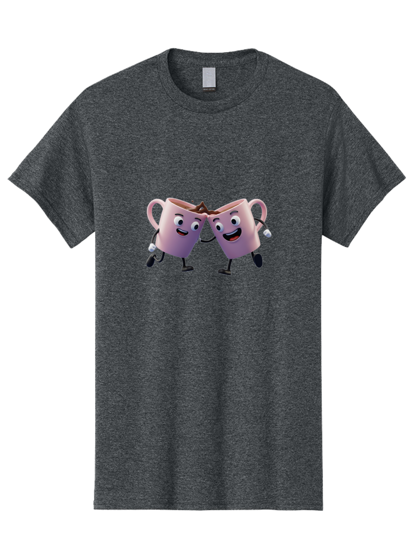 Two-Pink-Coffee-Mugs Men'S Graphic Tee, 100% Cotton, Comfortable Casual Summer Wear, Machine Washable, Coffee Mugs Cheering, Cartoon Characters, Happy Faces, Coffee Lovers, Friendship, Joyful Moments, Coffee Culture, Playful Design, Bab562