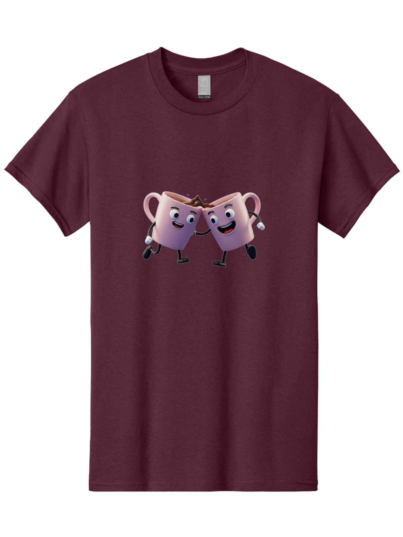Two-Pink-Coffee-Mugs Men'S Graphic Tee, 100% Cotton, Comfortable Casual Summer Wear, Machine Washable, Coffee Mugs Cheering, Cartoon Characters, Happy Faces, Coffee Lovers, Friendship, Joyful Moments, Coffee Culture, Playful Design, Bab562