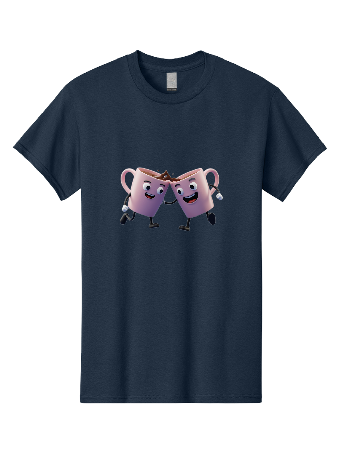 Two-Pink-Coffee-Mugs Men'S Graphic Tee, 100% Cotton, Comfortable Casual Summer Wear, Machine Washable, Coffee Mugs Cheering, Cartoon Characters, Happy Faces, Coffee Lovers, Friendship, Joyful Moments, Coffee Culture, Playful Design, Bab562
