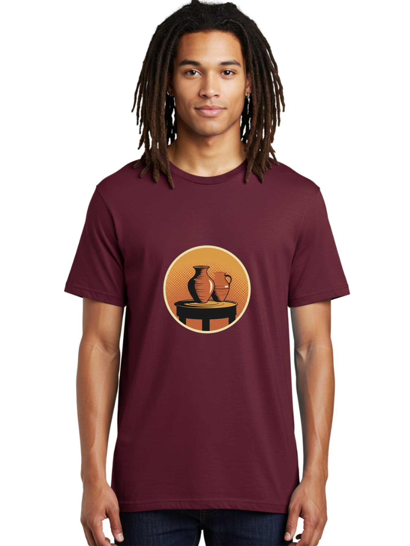 Two-Vases-On-Table Men'S Graphic Tee, 100% Cotton, Comfortable Casual Summer Wear, Machine Washable, Vintage Clay Jugs, Pottery, Ceramic Vases, Traditional Craftsmanship, Warm, Earthy Tones, Rustic, Textured Background, Antique, Classic Decor Bab564