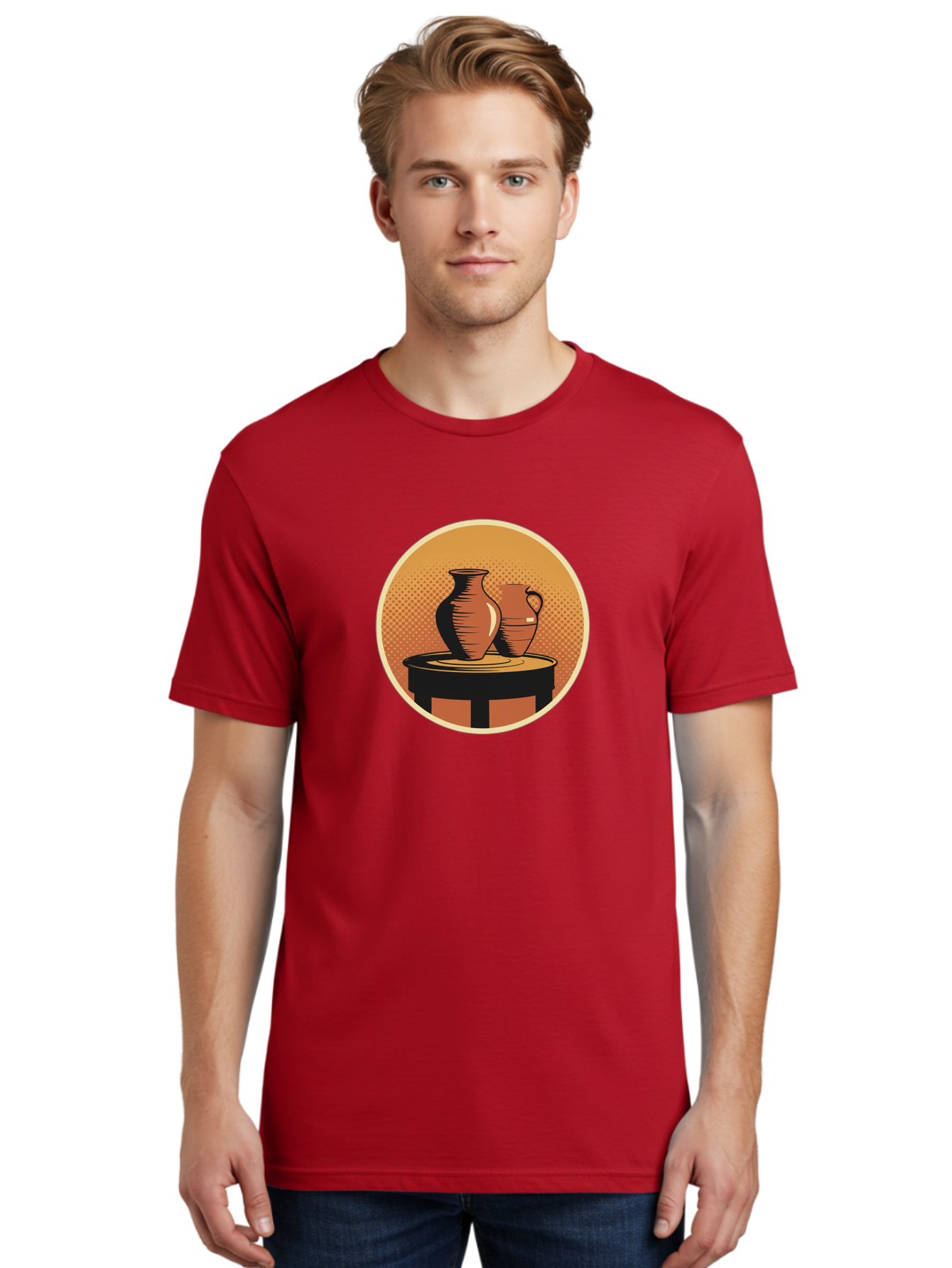 Two-Vases-On-Table Men'S Graphic Tee, 100% Cotton, Comfortable Casual Summer Wear, Machine Washable, Vintage Clay Jugs, Pottery, Ceramic Vases, Traditional Craftsmanship, Warm, Earthy Tones, Rustic, Textured Background, Antique, Classic Decor Bab564