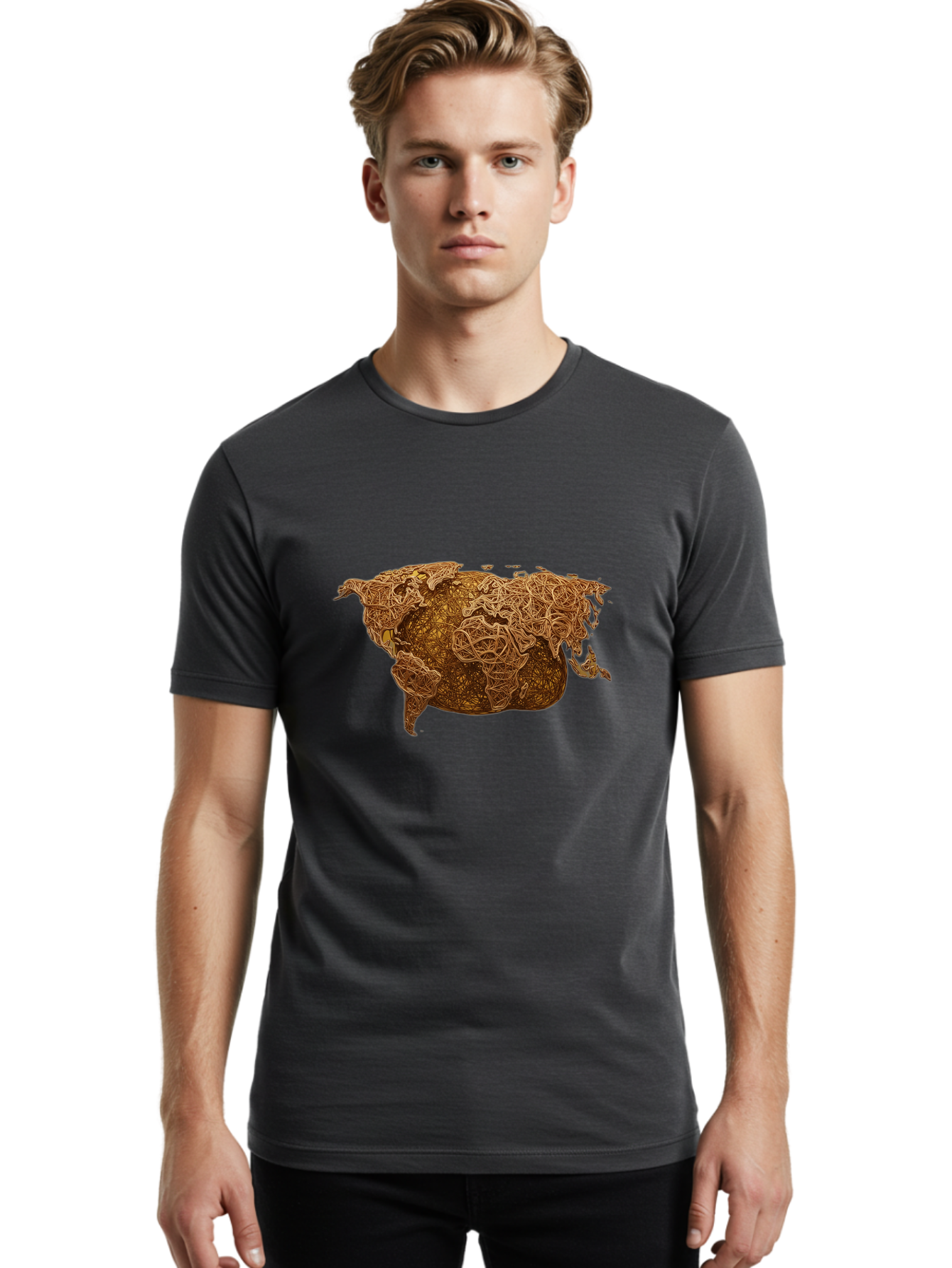 United-States-Map Men'S Graphic Tee, 100% Cotton, Comfortable Casual Summer Wear, Machine Washable, Abstract Map, Usa, Intricate Lines, Earthy Tones, Complex Patterns, Artistic Representation, Geographic Illustration, Detailed Artwork, Bab566