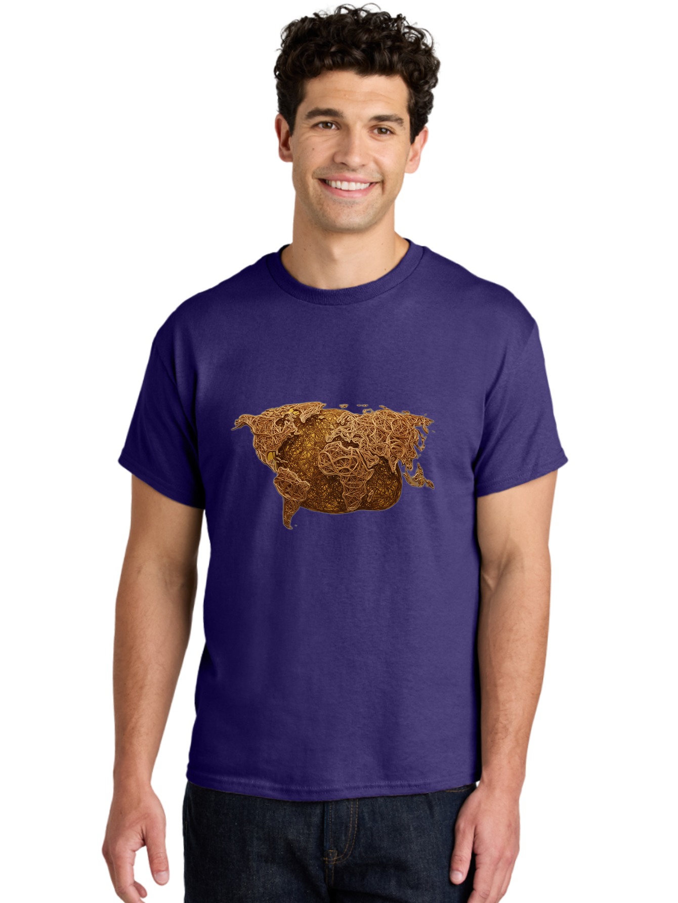 United-States-Map Men'S Graphic Tee, 100% Cotton, Comfortable Casual Summer Wear, Machine Washable, Abstract Map, Usa, Intricate Lines, Earthy Tones, Complex Patterns, Artistic Representation, Geographic Illustration, Detailed Artwork, Bab566