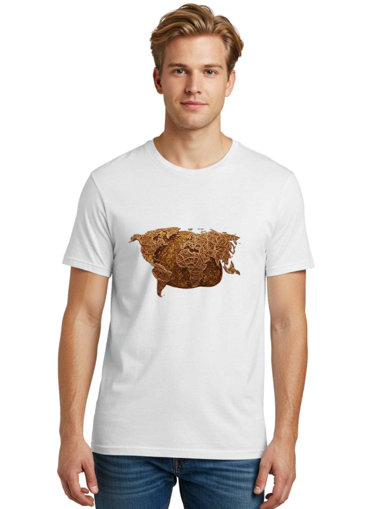 United-States-Map Men'S Graphic Tee, 100% Cotton, Comfortable Casual Summer Wear, Machine Washable, Abstract Map, Usa, Intricate Lines, Earthy Tones, Complex Patterns, Artistic Representation, Geographic Illustration, Detailed Artwork, Bab566