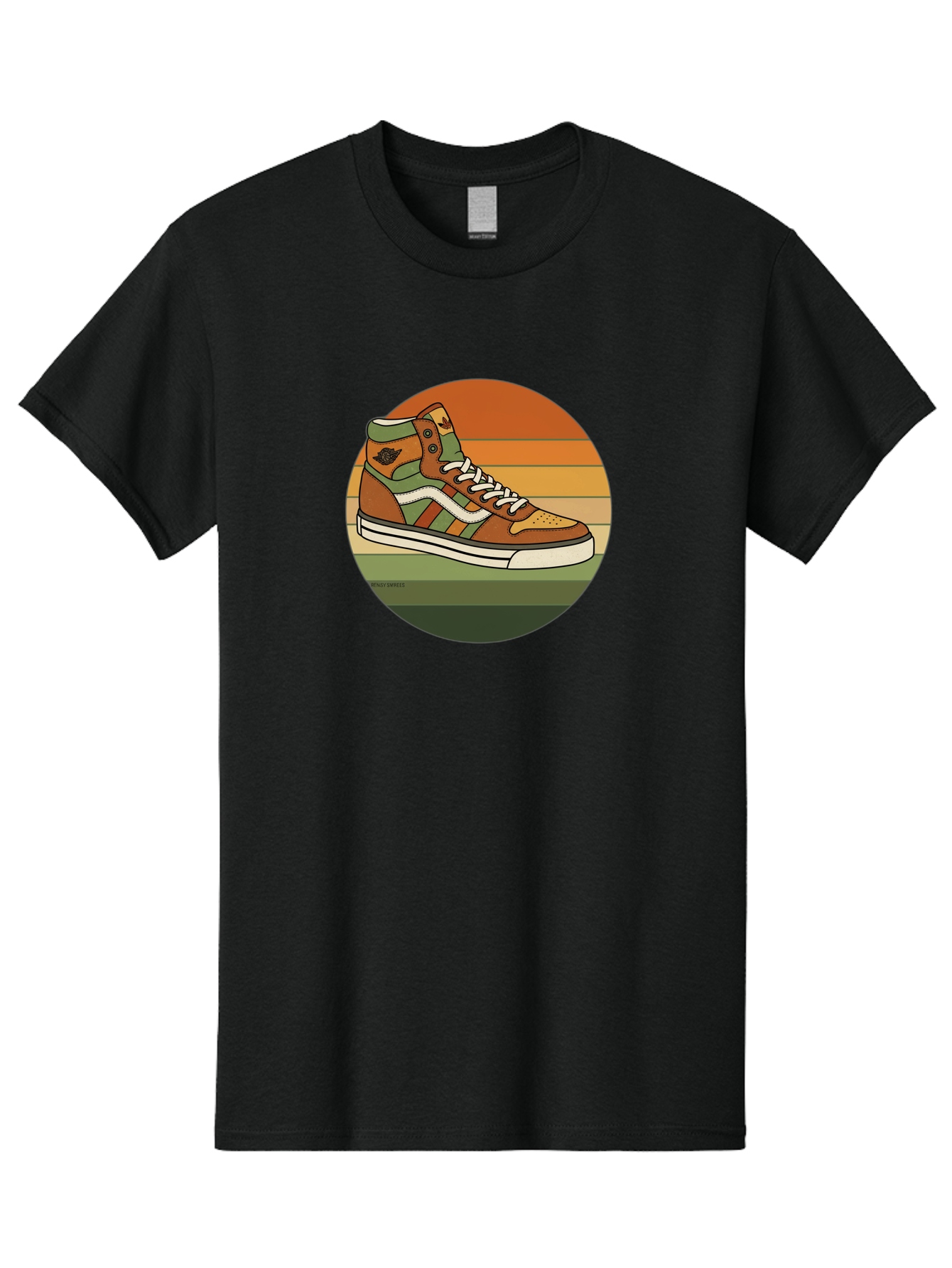 Vans-Shoes Men'S Graphic Tee, 100% Cotton, Comfortable Casual Summer Wear, Machine Washable, Vans Sneaker, Streetwear Fashion, Casual Footwear, Skateboarding Shoes, Green And Brown Color Scheme, High-Top Design, White Laces, Bab567