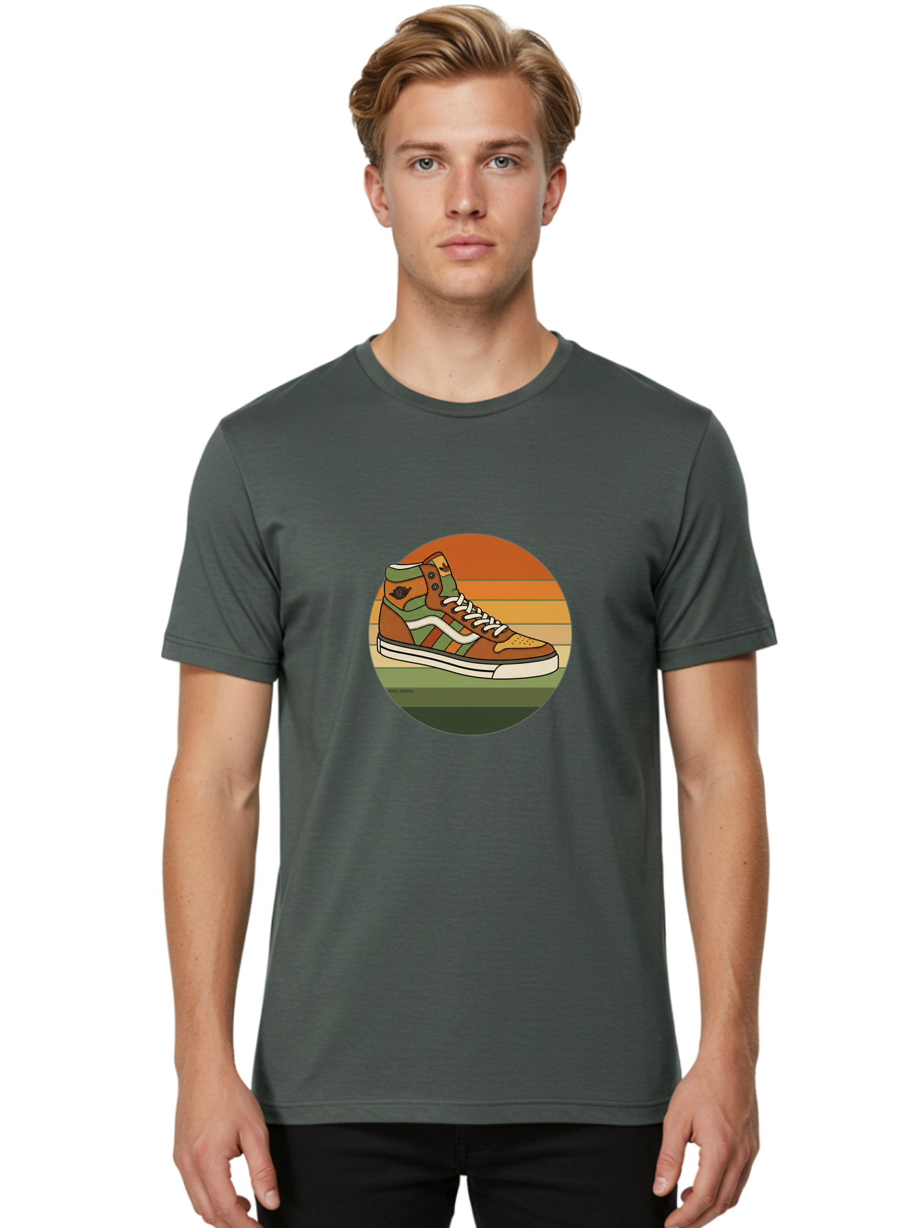 Vans-Shoes Men'S Graphic Tee, 100% Cotton, Comfortable Casual Summer Wear, Machine Washable, Vans Sneaker, Streetwear Fashion, Casual Footwear, Skateboarding Shoes, Green And Brown Color Scheme, High-Top Design, White Laces, Bab567