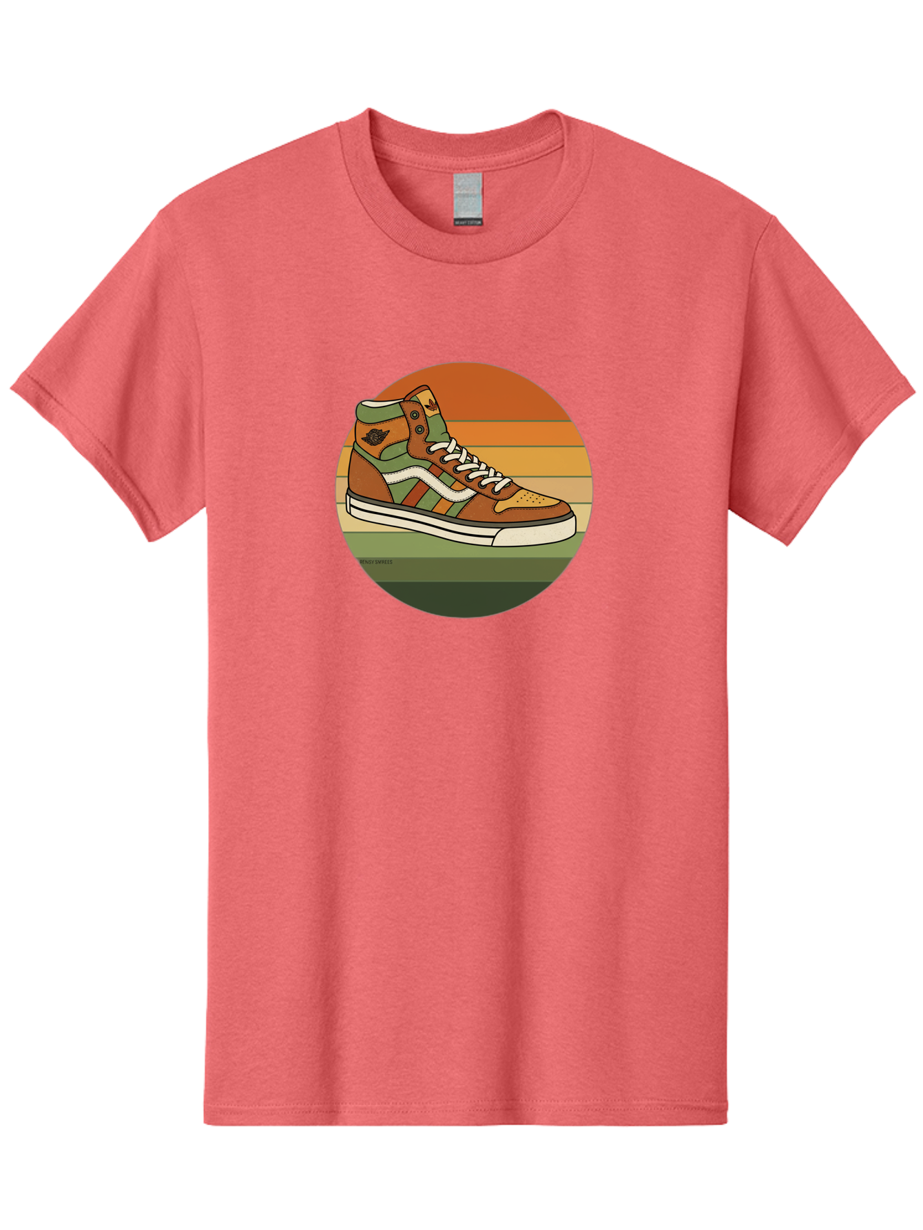 Vans-Shoes Men'S Graphic Tee, 100% Cotton, Comfortable Casual Summer Wear, Machine Washable, Vans Sneaker, Streetwear Fashion, Casual Footwear, Skateboarding Shoes, Green And Brown Color Scheme, High-Top Design, White Laces, Bab567