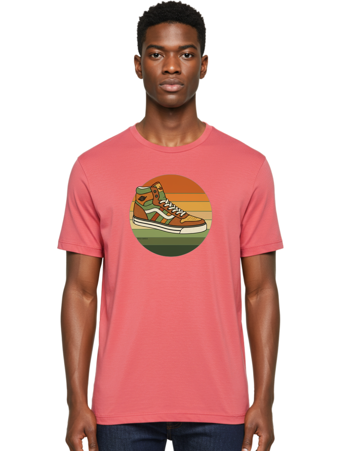 Vans-Shoes Men'S Graphic Tee, 100% Cotton, Comfortable Casual Summer Wear, Machine Washable, Vans Sneaker, Streetwear Fashion, Casual Footwear, Skateboarding Shoes, Green And Brown Color Scheme, High-Top Design, White Laces, Bab567