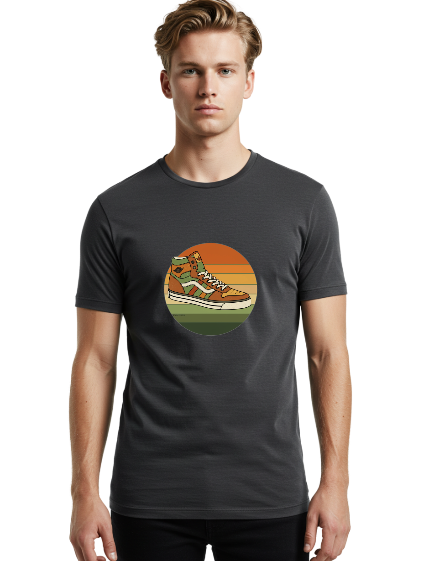 Vans-Shoes Men'S Graphic Tee, 100% Cotton, Comfortable Casual Summer Wear, Machine Washable, Vans Sneaker, Streetwear Fashion, Casual Footwear, Skateboarding Shoes, Green And Brown Color Scheme, High-Top Design, White Laces, Bab567