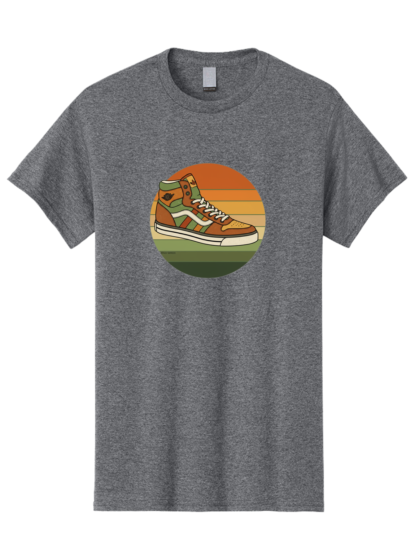 Vans-Shoes Men'S Graphic Tee, 100% Cotton, Comfortable Casual Summer Wear, Machine Washable, Vans Sneaker, Streetwear Fashion, Casual Footwear, Skateboarding Shoes, Green And Brown Color Scheme, High-Top Design, White Laces, Bab567