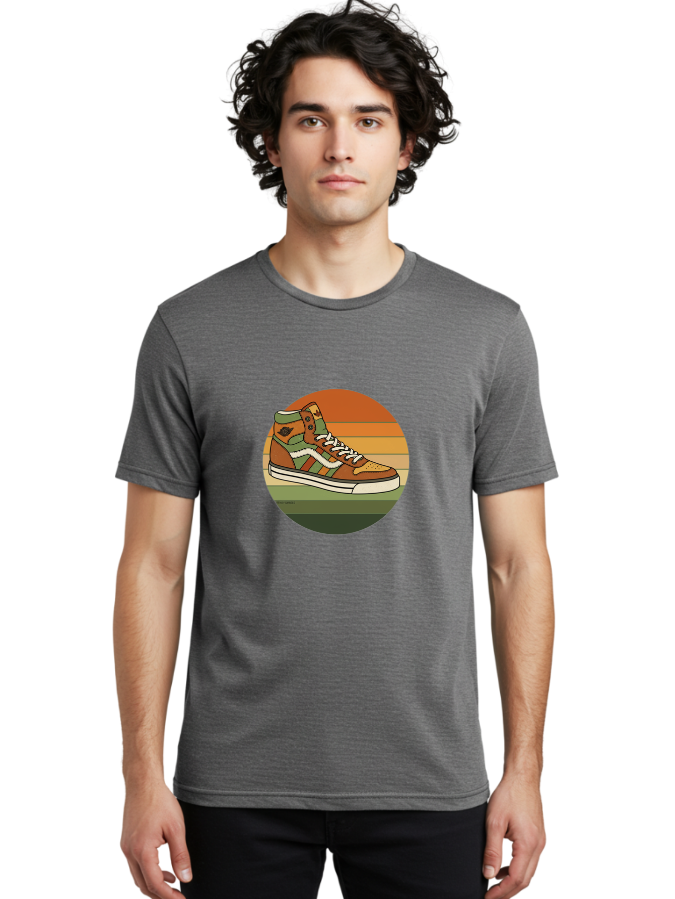 Vans-Shoes Men'S Graphic Tee, 100% Cotton, Comfortable Casual Summer Wear, Machine Washable, Vans Sneaker, Streetwear Fashion, Casual Footwear, Skateboarding Shoes, Green And Brown Color Scheme, High-Top Design, White Laces, Bab567
