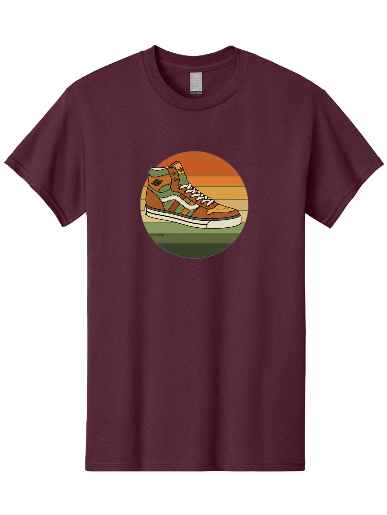 Vans-Shoes Men'S Graphic Tee, 100% Cotton, Comfortable Casual Summer Wear, Machine Washable, Vans Sneaker, Streetwear Fashion, Casual Footwear, Skateboarding Shoes, Green And Brown Color Scheme, High-Top Design, White Laces, Bab567