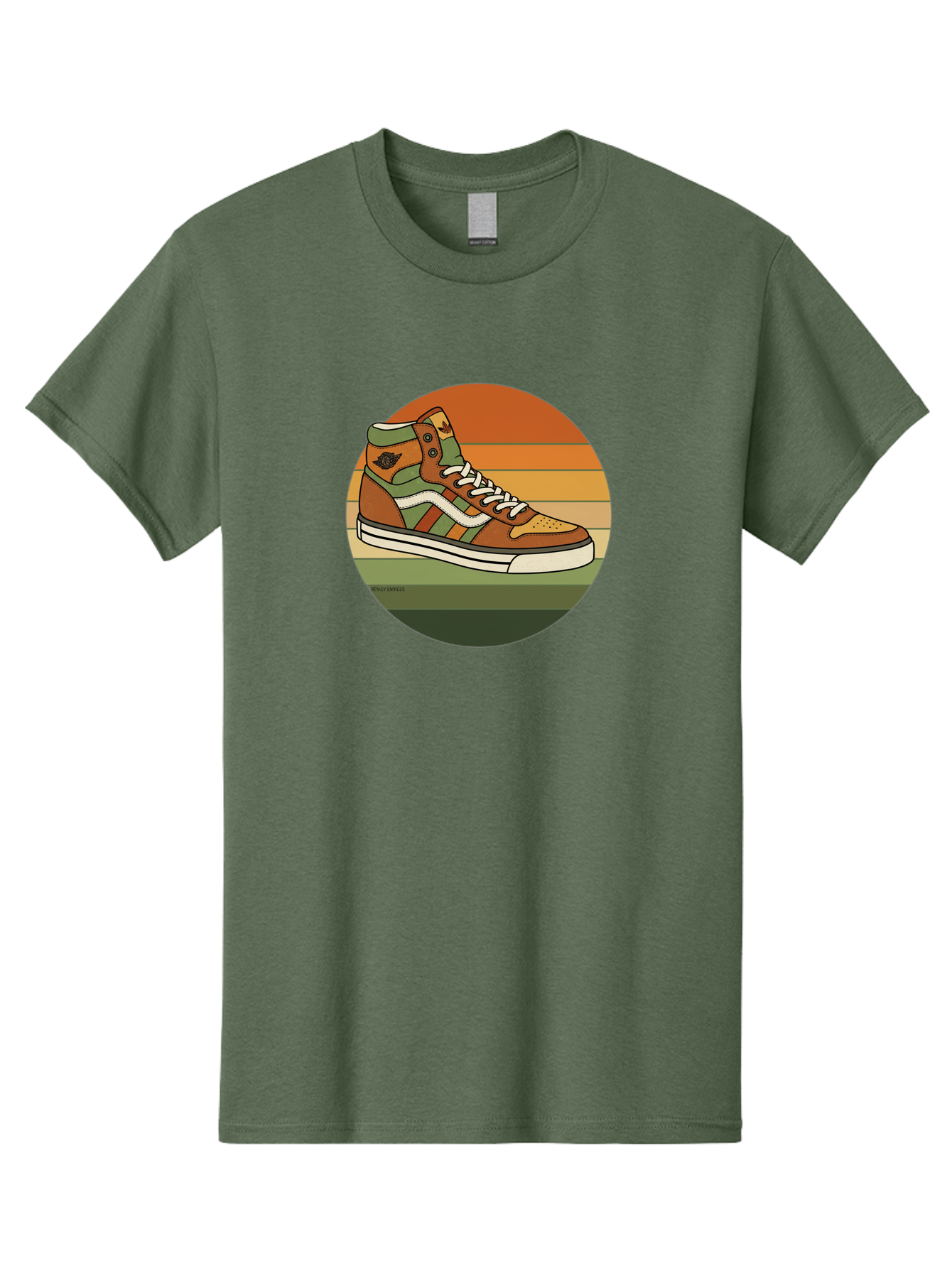 Vans-Shoes Men'S Graphic Tee, 100% Cotton, Comfortable Casual Summer Wear, Machine Washable, Vans Sneaker, Streetwear Fashion, Casual Footwear, Skateboarding Shoes, Green And Brown Color Scheme, High-Top Design, White Laces, Bab567