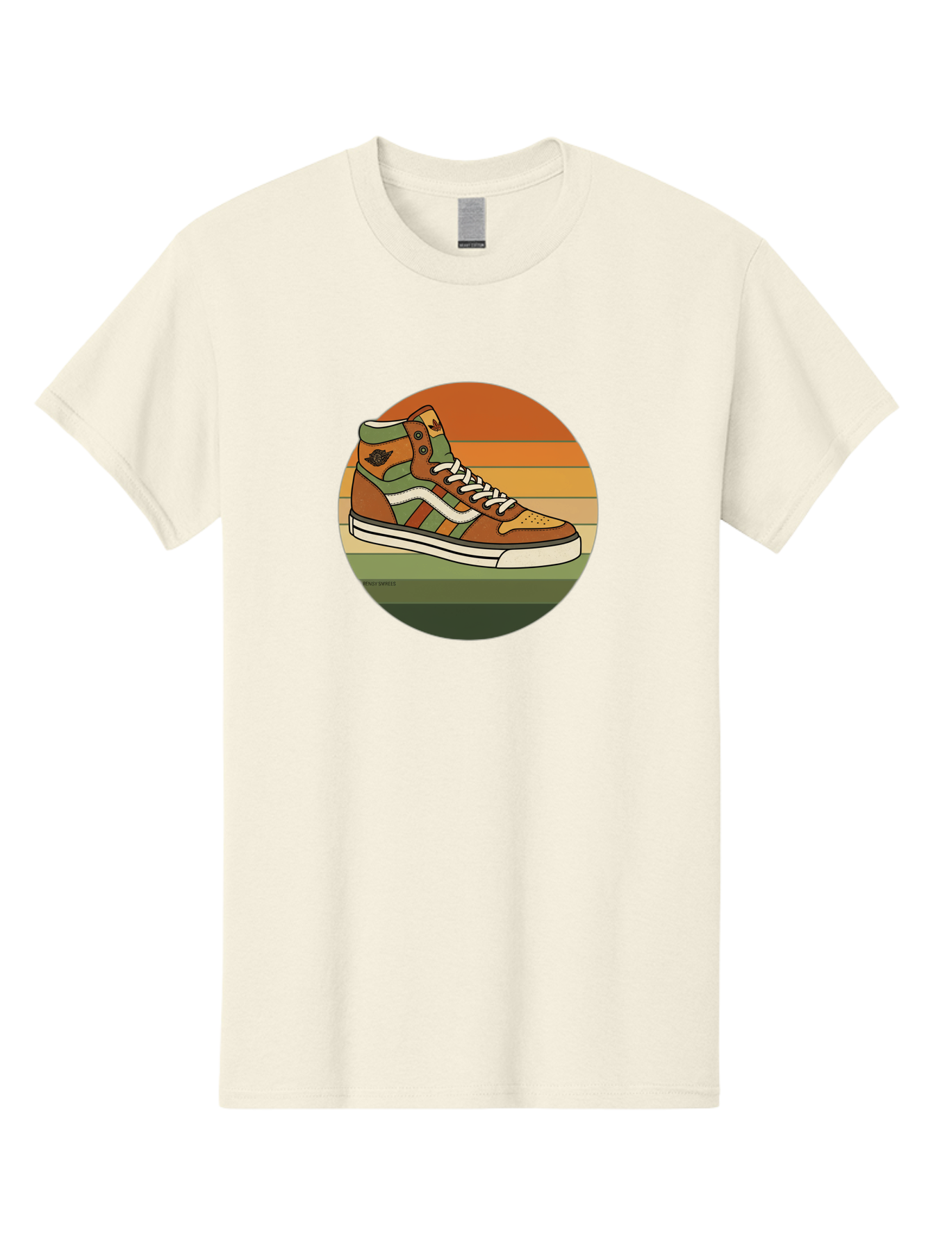 Vans-Shoes Men'S Graphic Tee, 100% Cotton, Comfortable Casual Summer Wear, Machine Washable, Vans Sneaker, Streetwear Fashion, Casual Footwear, Skateboarding Shoes, Green And Brown Color Scheme, High-Top Design, White Laces, Bab567