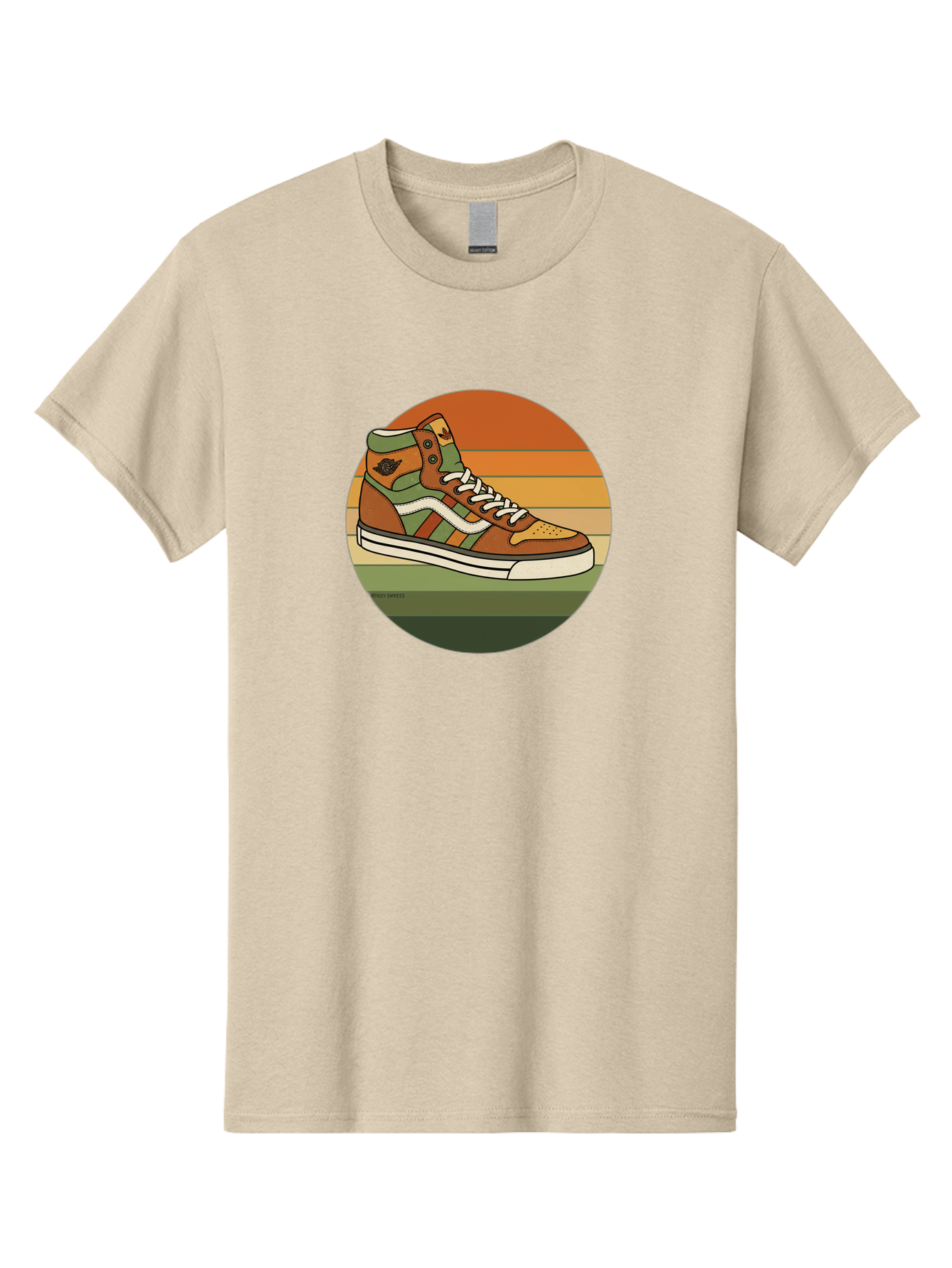 Vans-Shoes Men'S Graphic Tee, 100% Cotton, Comfortable Casual Summer Wear, Machine Washable, Vans Sneaker, Streetwear Fashion, Casual Footwear, Skateboarding Shoes, Green And Brown Color Scheme, High-Top Design, White Laces, Bab567
