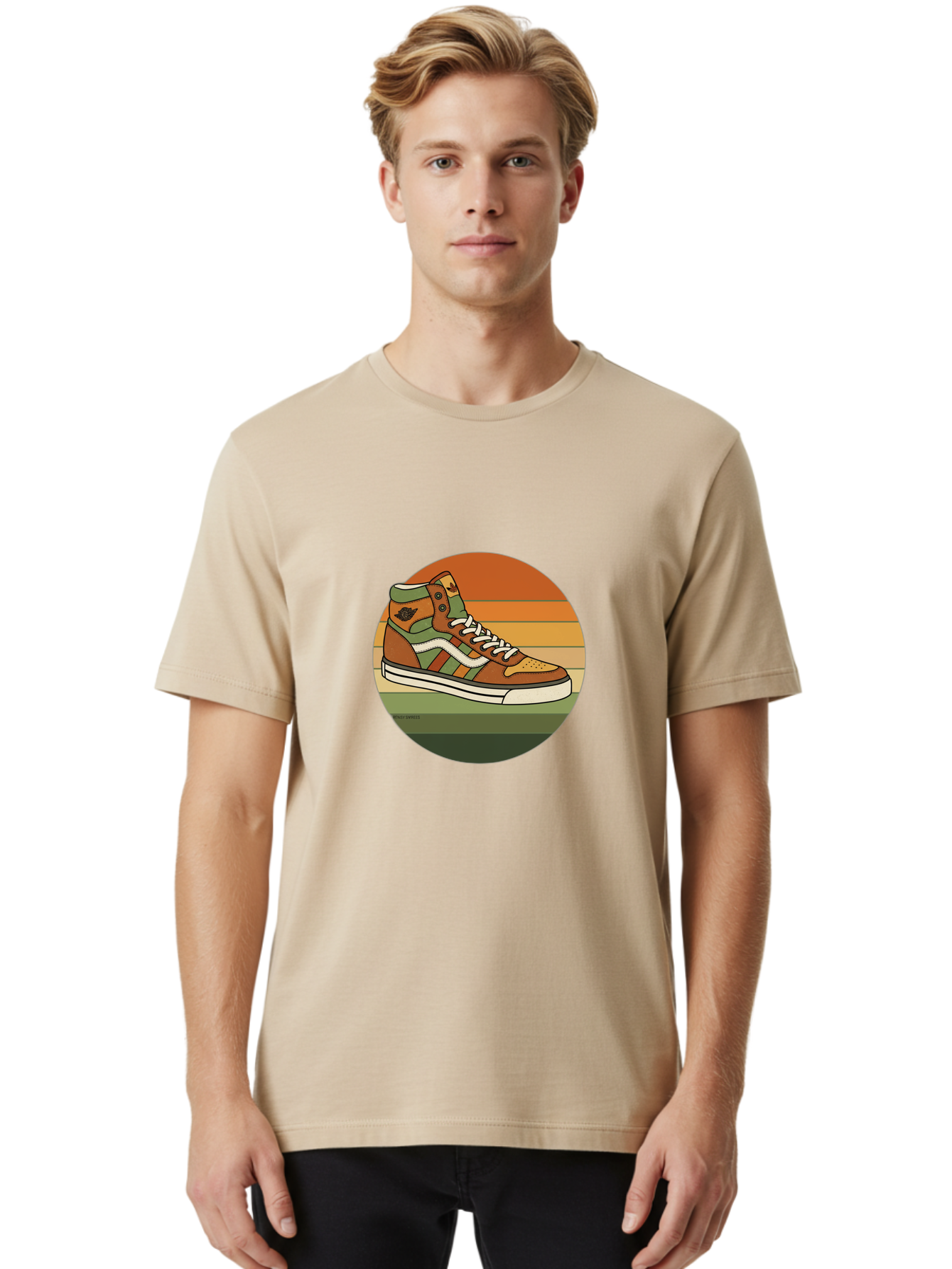 Vans-Shoes Men'S Graphic Tee, 100% Cotton, Comfortable Casual Summer Wear, Machine Washable, Vans Sneaker, Streetwear Fashion, Casual Footwear, Skateboarding Shoes, Green And Brown Color Scheme, High-Top Design, White Laces, Bab567