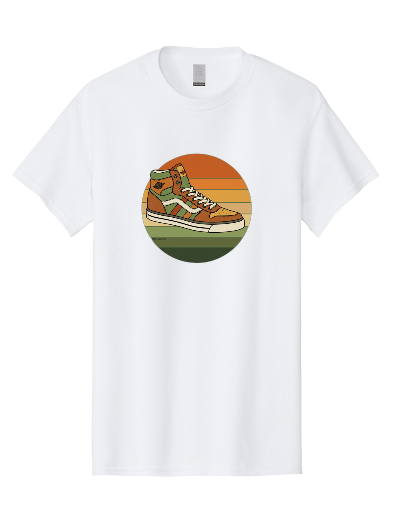 Vans-Shoes Men'S Graphic Tee, 100% Cotton, Comfortable Casual Summer Wear, Machine Washable, Vans Sneaker, Streetwear Fashion, Casual Footwear, Skateboarding Shoes, Green And Brown Color Scheme, High-Top Design, White Laces, Bab567
