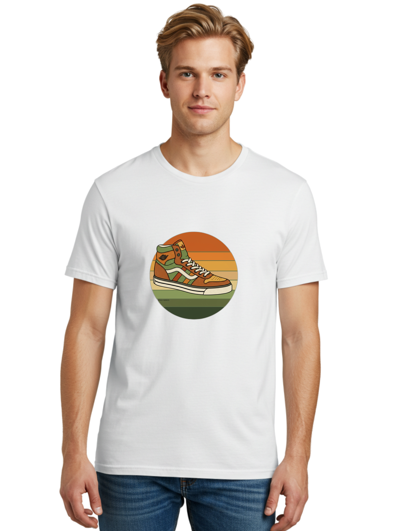 Vans-Shoes Men'S Graphic Tee, 100% Cotton, Comfortable Casual Summer Wear, Machine Washable, Vans Sneaker, Streetwear Fashion, Casual Footwear, Skateboarding Shoes, Green And Brown Color Scheme, High-Top Design, White Laces, Bab567