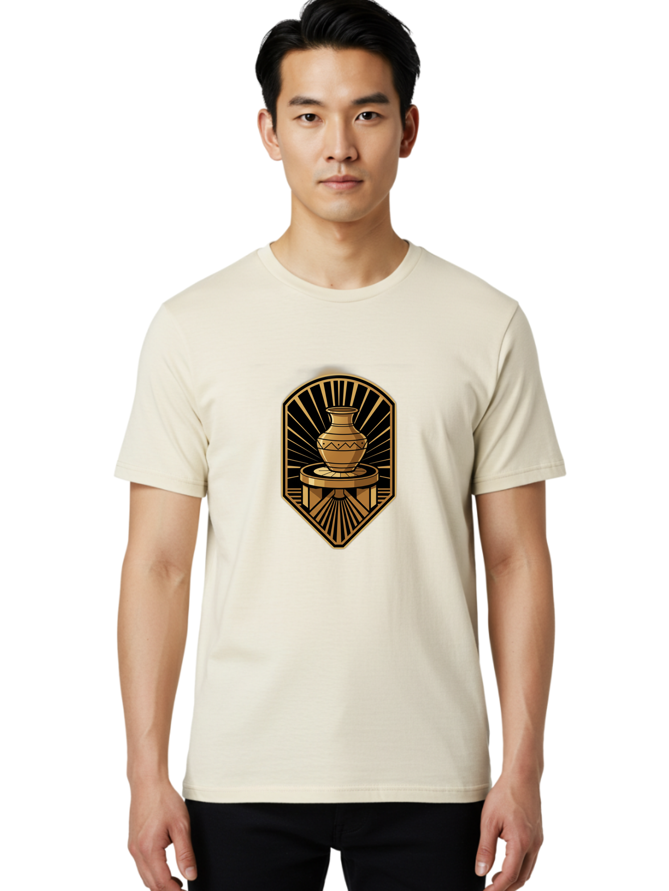 Vase-On-Pedestal Men'S Graphic Tee, 100% Cotton, Comfortable Casual Summer Wear, Machine Washable, Golden Vase, Decorative Pot, Ornate Design, Geometric Patterns, Luxurious Feel, Ancient Artifact, Stylish Decor, Elegant Display, Bab569