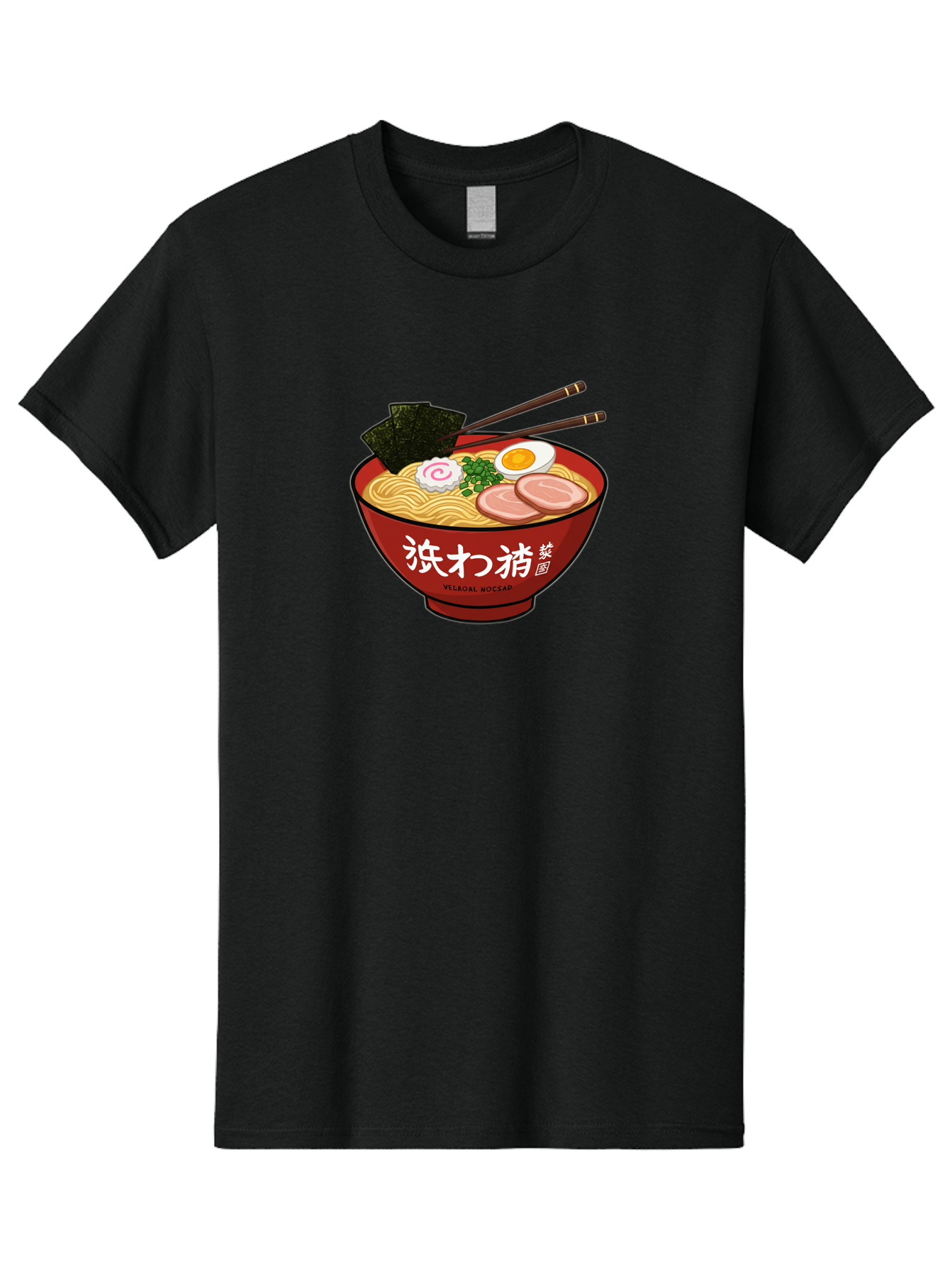 Velqal-Woosap Men'S Graphic Tee, 100% Cotton, Comfortable Casual Summer Wear, Machine Washable, Ramen Noodles, Egg, Seaweed, Pork Slices, Asian Cuisine, Japanese Food, Noodle Soup, Chopsticks, Velogal Woccar Bab570