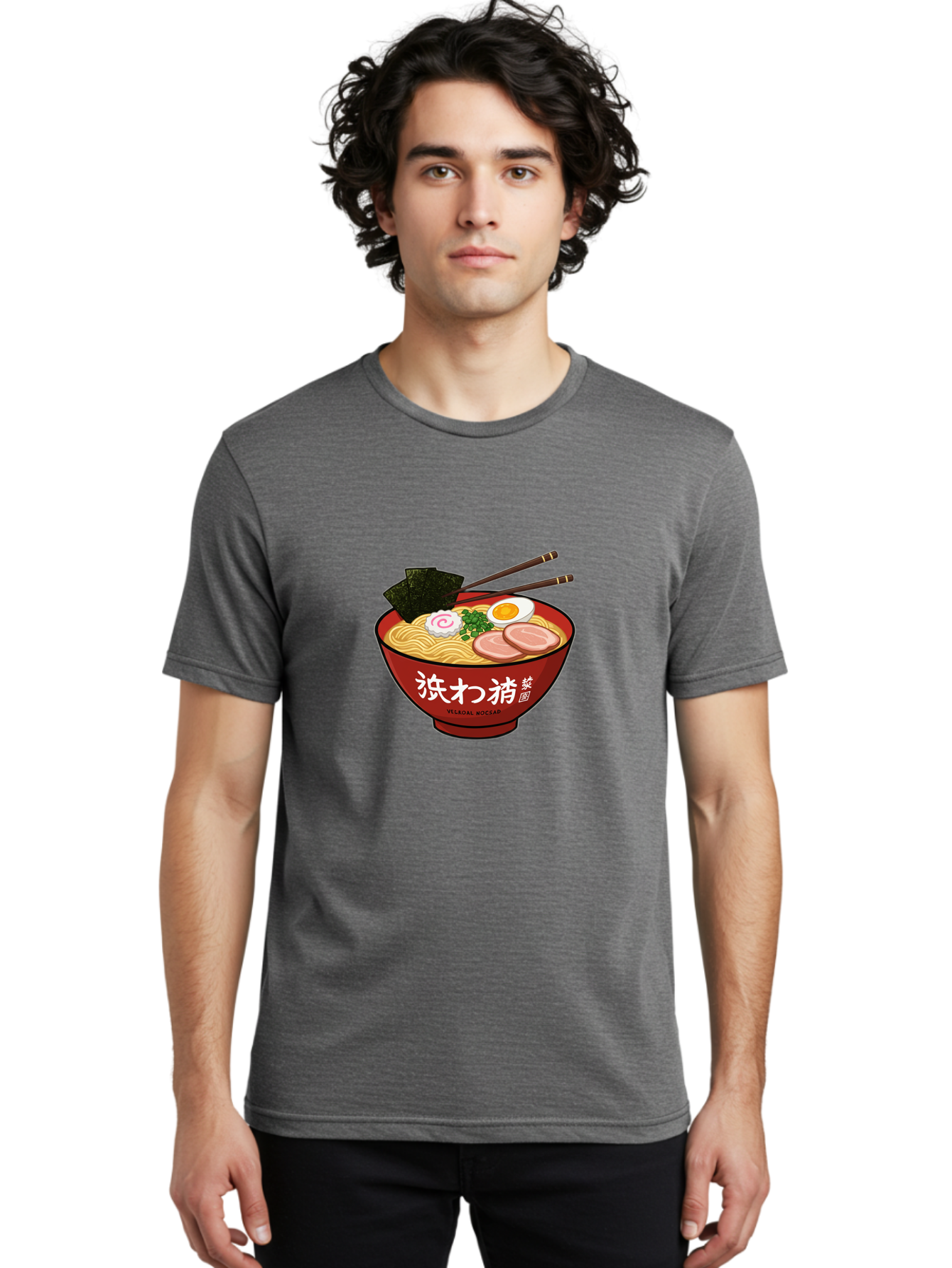 Velqal-Woosap Men'S Graphic Tee, 100% Cotton, Comfortable Casual Summer Wear, Machine Washable, Ramen Noodles, Egg, Seaweed, Pork Slices, Asian Cuisine, Japanese Food, Noodle Soup, Chopsticks, Velogal Woccar Bab570