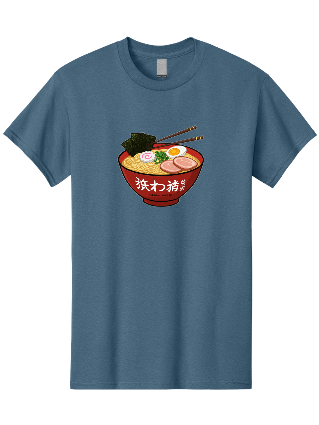 Velqal-Woosap Men'S Graphic Tee, 100% Cotton, Comfortable Casual Summer Wear, Machine Washable, Ramen Noodles, Egg, Seaweed, Pork Slices, Asian Cuisine, Japanese Food, Noodle Soup, Chopsticks, Velogal Woccar Bab570