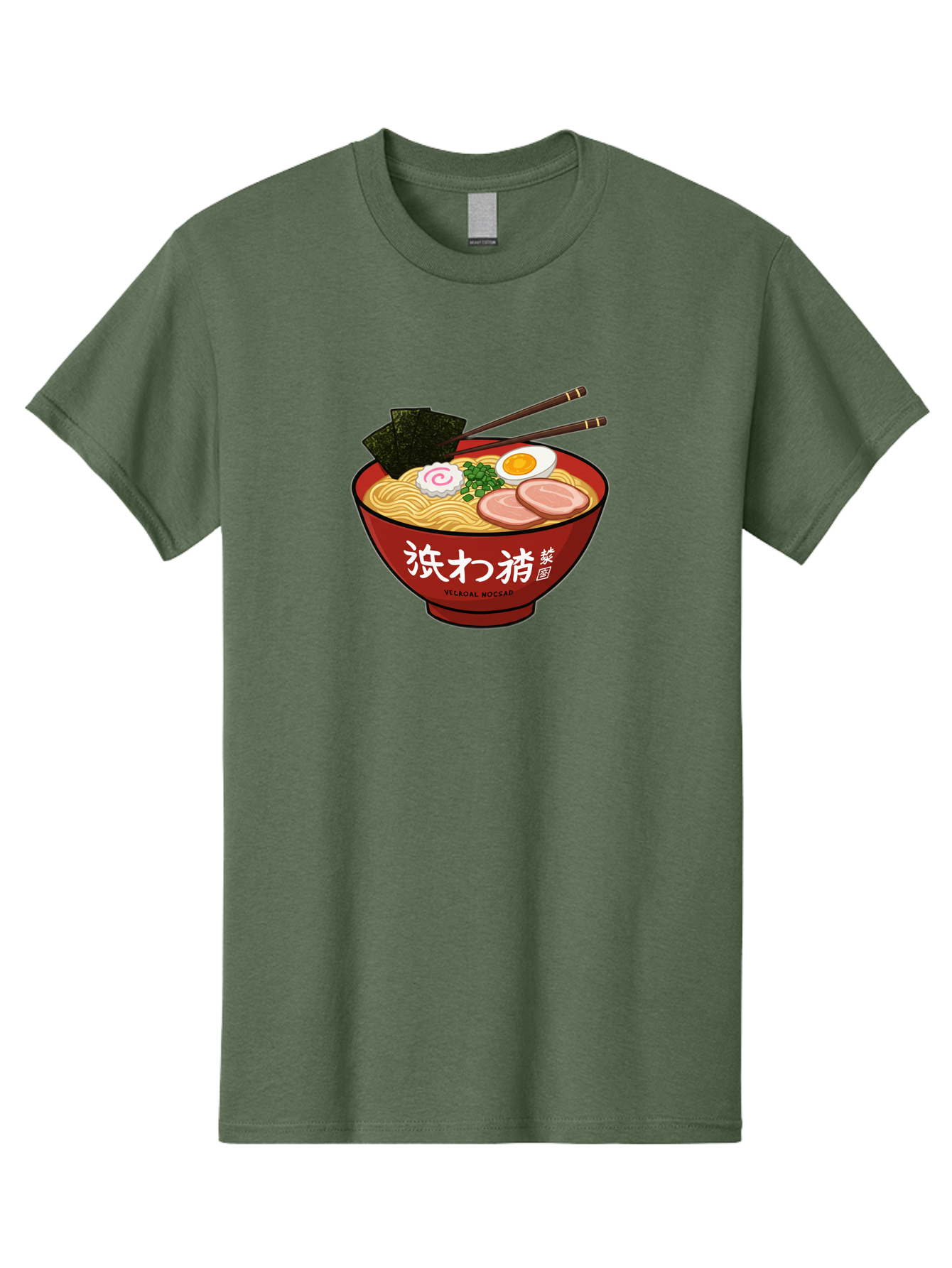 Velqal-Woosap Men'S Graphic Tee, 100% Cotton, Comfortable Casual Summer Wear, Machine Washable, Ramen Noodles, Egg, Seaweed, Pork Slices, Asian Cuisine, Japanese Food, Noodle Soup, Chopsticks, Velogal Woccar Bab570