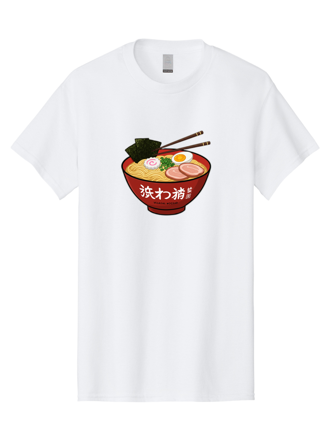 Velqal-Woosap Men'S Graphic Tee, 100% Cotton, Comfortable Casual Summer Wear, Machine Washable, Ramen Noodles, Egg, Seaweed, Pork Slices, Asian Cuisine, Japanese Food, Noodle Soup, Chopsticks, Velogal Woccar Bab570