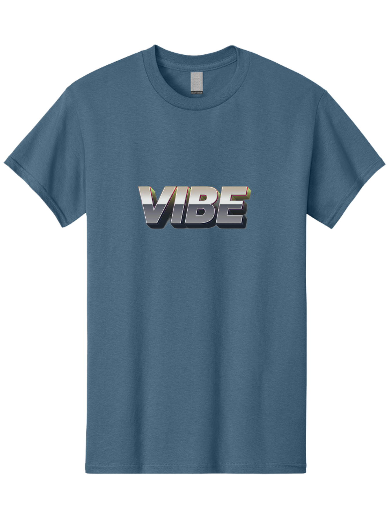 Vibe Men'S Graphic Tee, 100% Cotton, Comfortable Casual Summer Wear, Machine Washable, Vibe, Silver Text, Modern Font, Bold Typography, Sleek Design, Futuristic Style, Trendy Aesthetic, Contemporary Graphics, 3D Effect, Metallic Finish Bab571