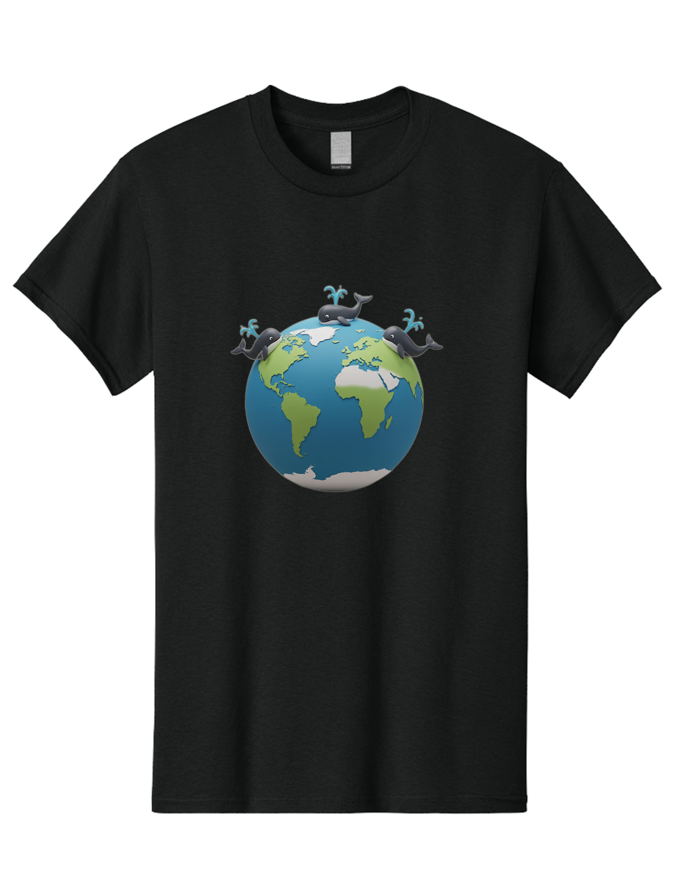 Whales-On-Globe Men'S Graphic Tee, 100% Cotton, Comfortable Casual Summer Wear, Machine Washable, Whales On Earth, Global Unity, 3D Illustration, World Map, Marine Animals, Ocean Conservation, Environmental Awareness, Cartoon Style Bab582
