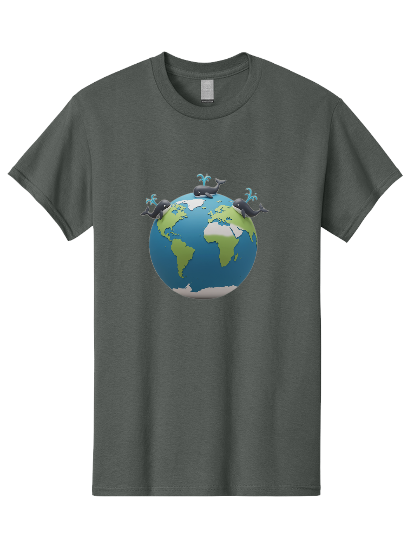 Whales-On-Globe Men'S Graphic Tee, 100% Cotton, Comfortable Casual Summer Wear, Machine Washable, Whales On Earth, Global Unity, 3D Illustration, World Map, Marine Animals, Ocean Conservation, Environmental Awareness, Cartoon Style Bab582