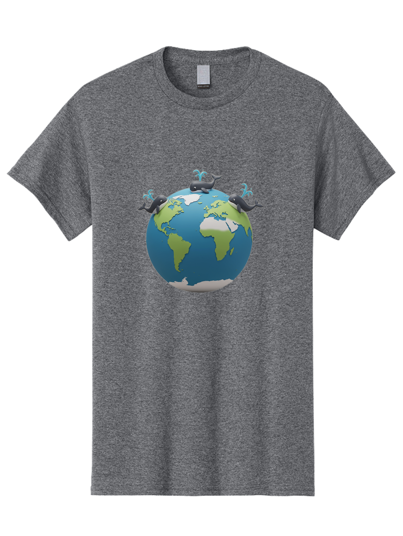Whales-On-Globe Men'S Graphic Tee, 100% Cotton, Comfortable Casual Summer Wear, Machine Washable, Whales On Earth, Global Unity, 3D Illustration, World Map, Marine Animals, Ocean Conservation, Environmental Awareness, Cartoon Style Bab582