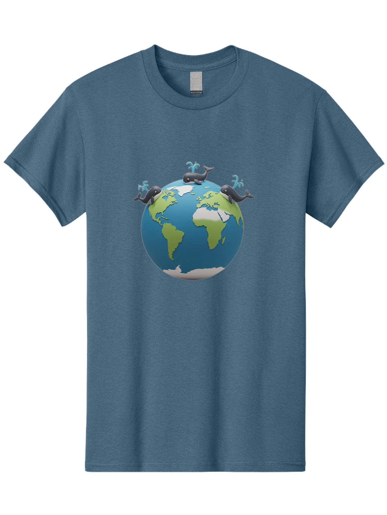 Whales-On-Globe Men'S Graphic Tee, 100% Cotton, Comfortable Casual Summer Wear, Machine Washable, Whales On Earth, Global Unity, 3D Illustration, World Map, Marine Animals, Ocean Conservation, Environmental Awareness, Cartoon Style Bab582