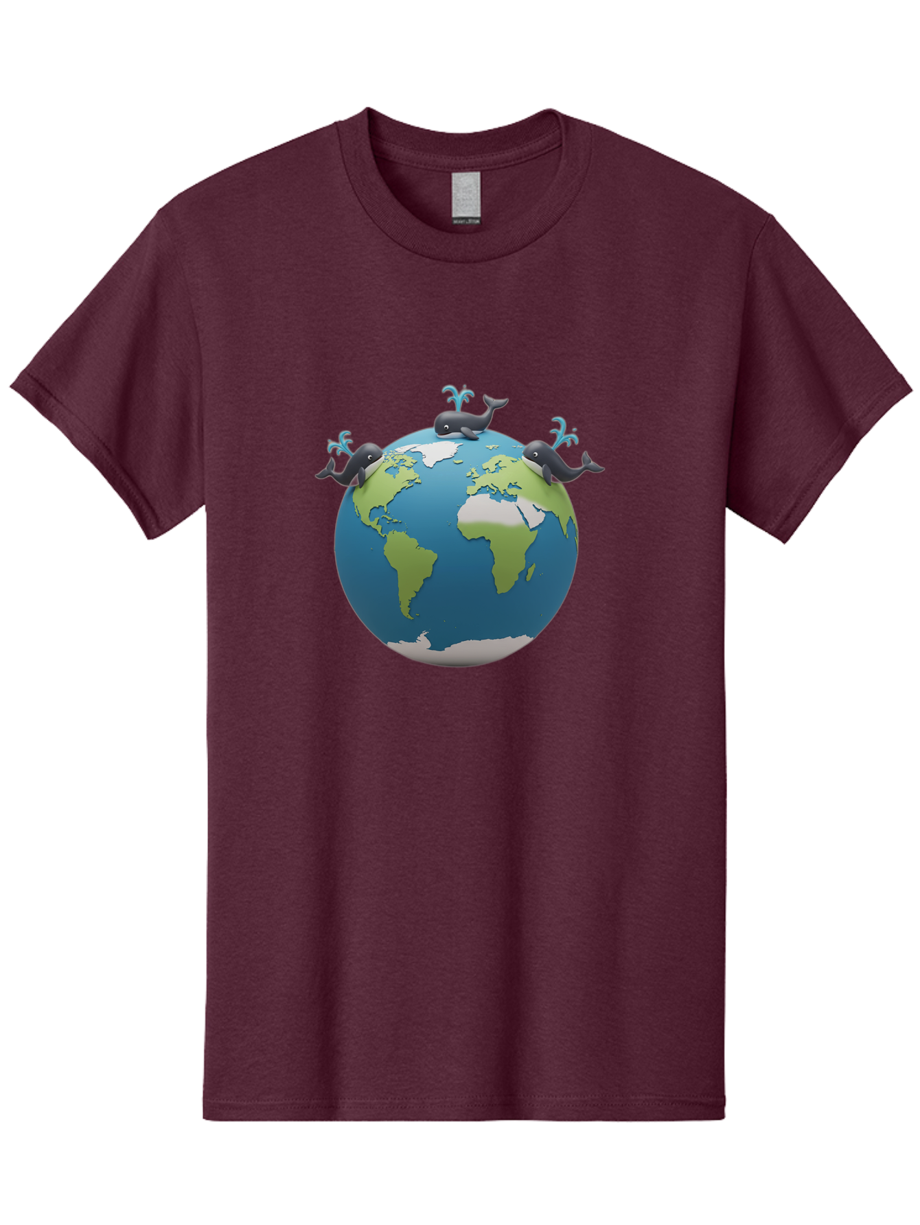 Whales-On-Globe Men'S Graphic Tee, 100% Cotton, Comfortable Casual Summer Wear, Machine Washable, Whales On Earth, Global Unity, 3D Illustration, World Map, Marine Animals, Ocean Conservation, Environmental Awareness, Cartoon Style Bab582