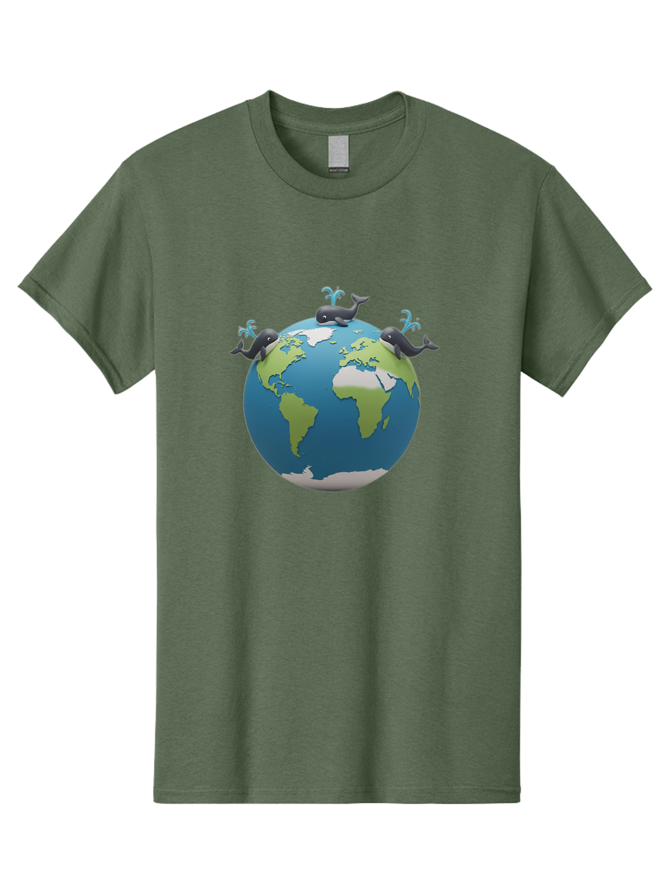 Whales-On-Globe Men'S Graphic Tee, 100% Cotton, Comfortable Casual Summer Wear, Machine Washable, Whales On Earth, Global Unity, 3D Illustration, World Map, Marine Animals, Ocean Conservation, Environmental Awareness, Cartoon Style Bab582